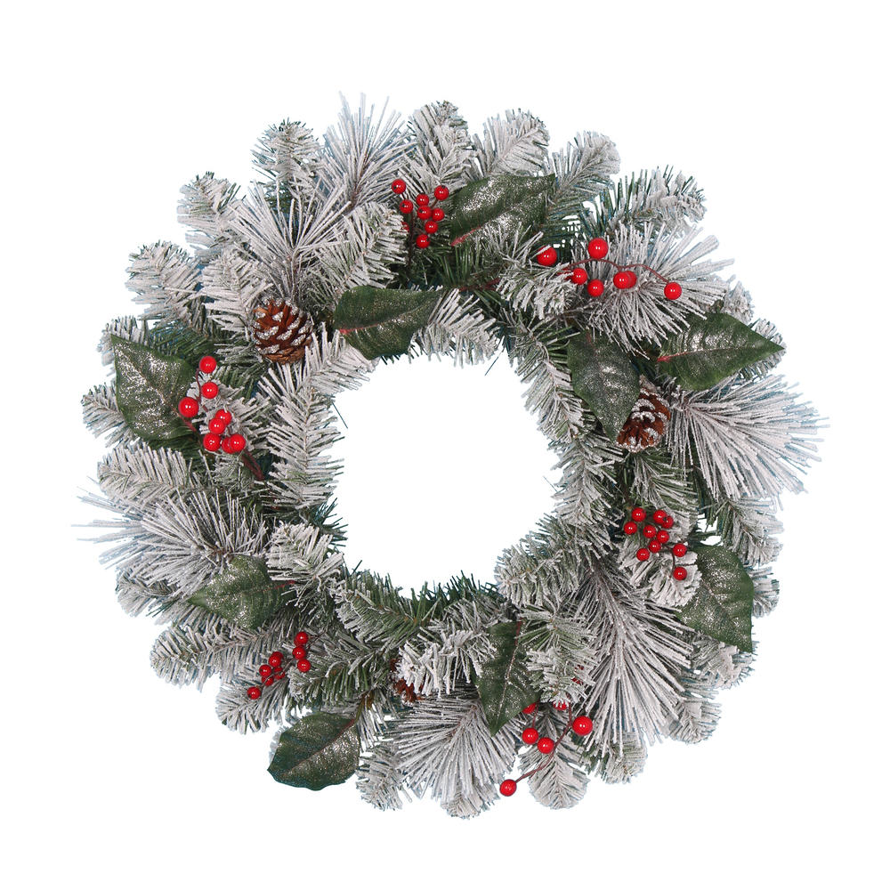 DONNER & BLITZEN Flocked Wreath 24" Christmas Decoration