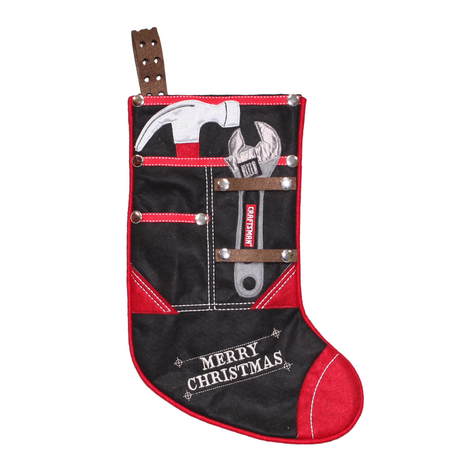 Craftsman 19 In Nonwoven  Classic Stocking - Red And Black With Tools