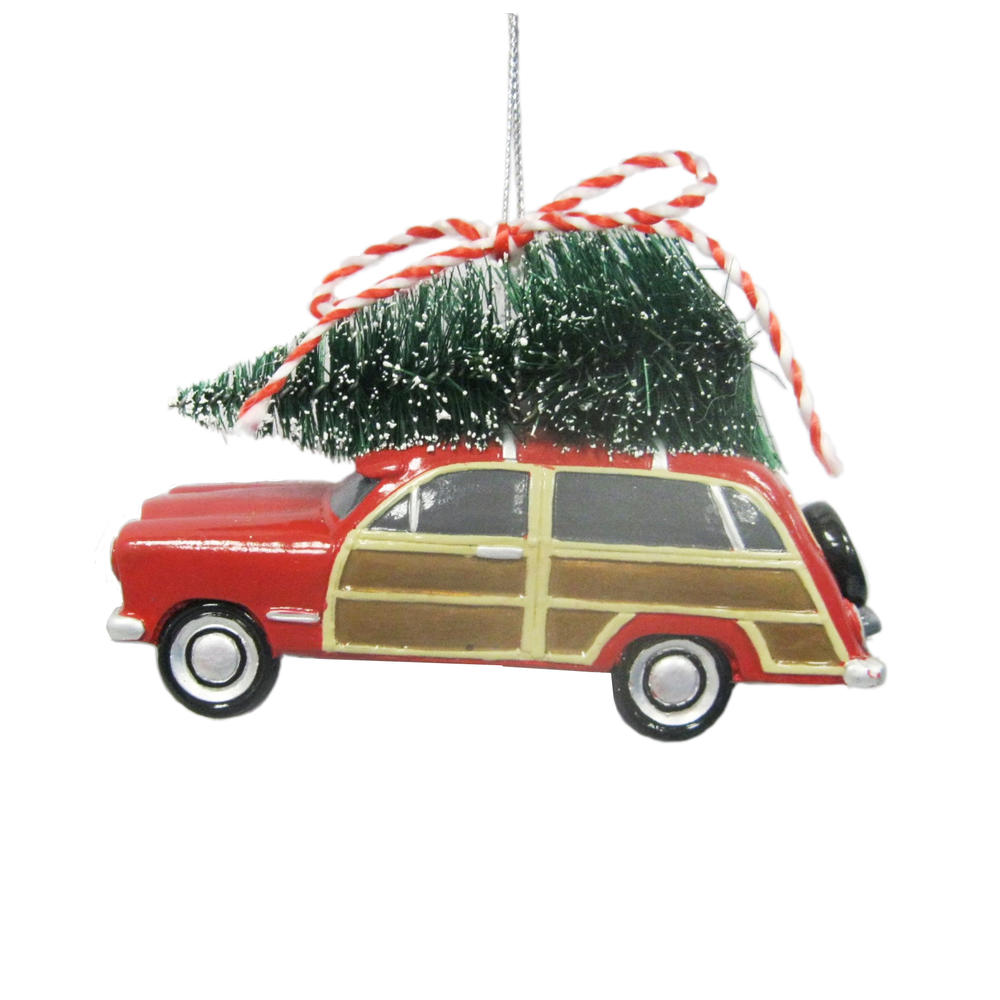 Donner & Blitzen Incorporated Resin Station Wagon Christmas Ornament- Red