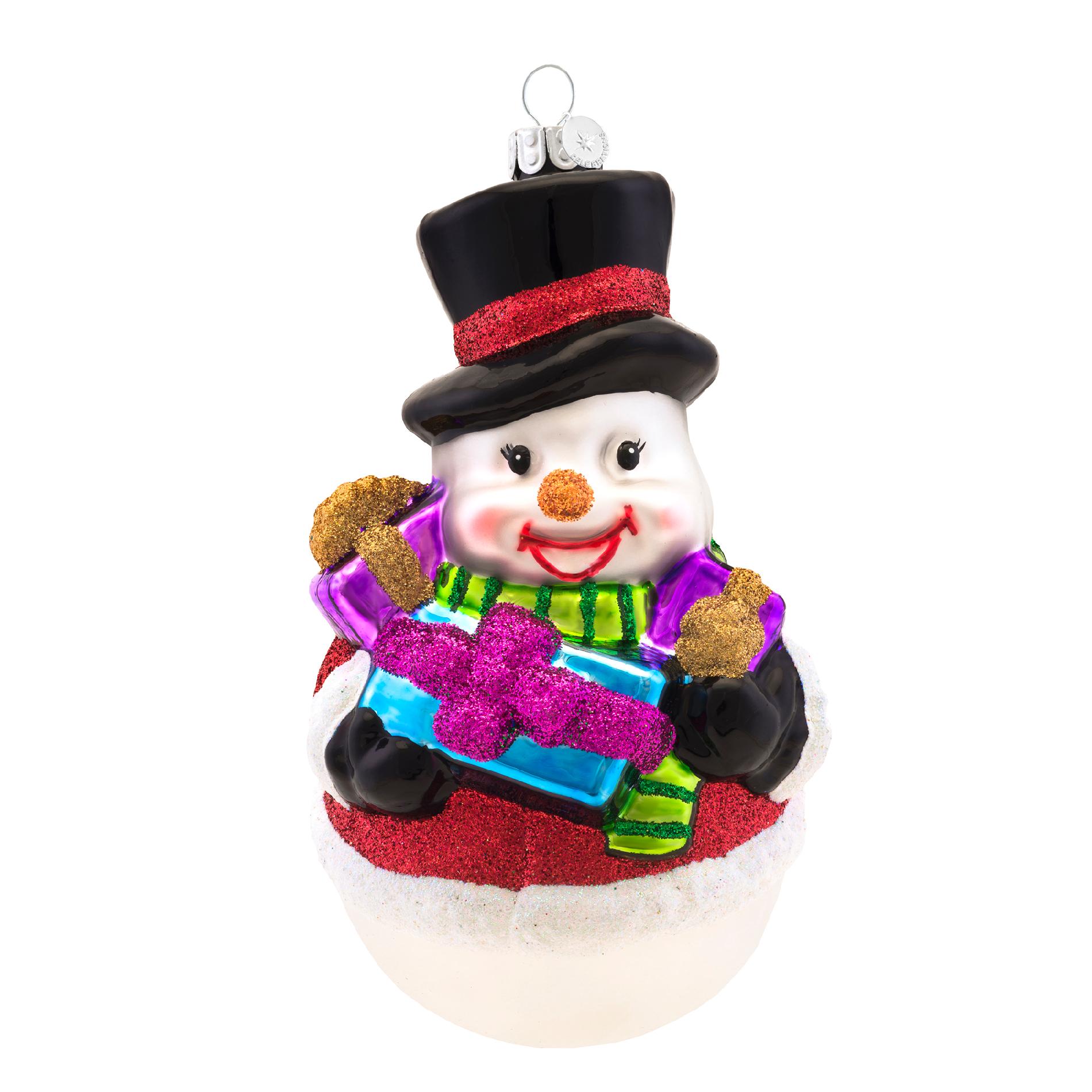Celebrations by Radko 5in Multicolored Roly Poly Sweets Snowman Glass Christmas Ornament