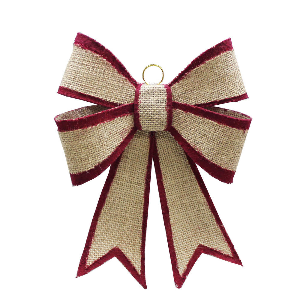 Donner & Blitzen Incorporated Christmas Decoration Burlap Bow With Red Trim