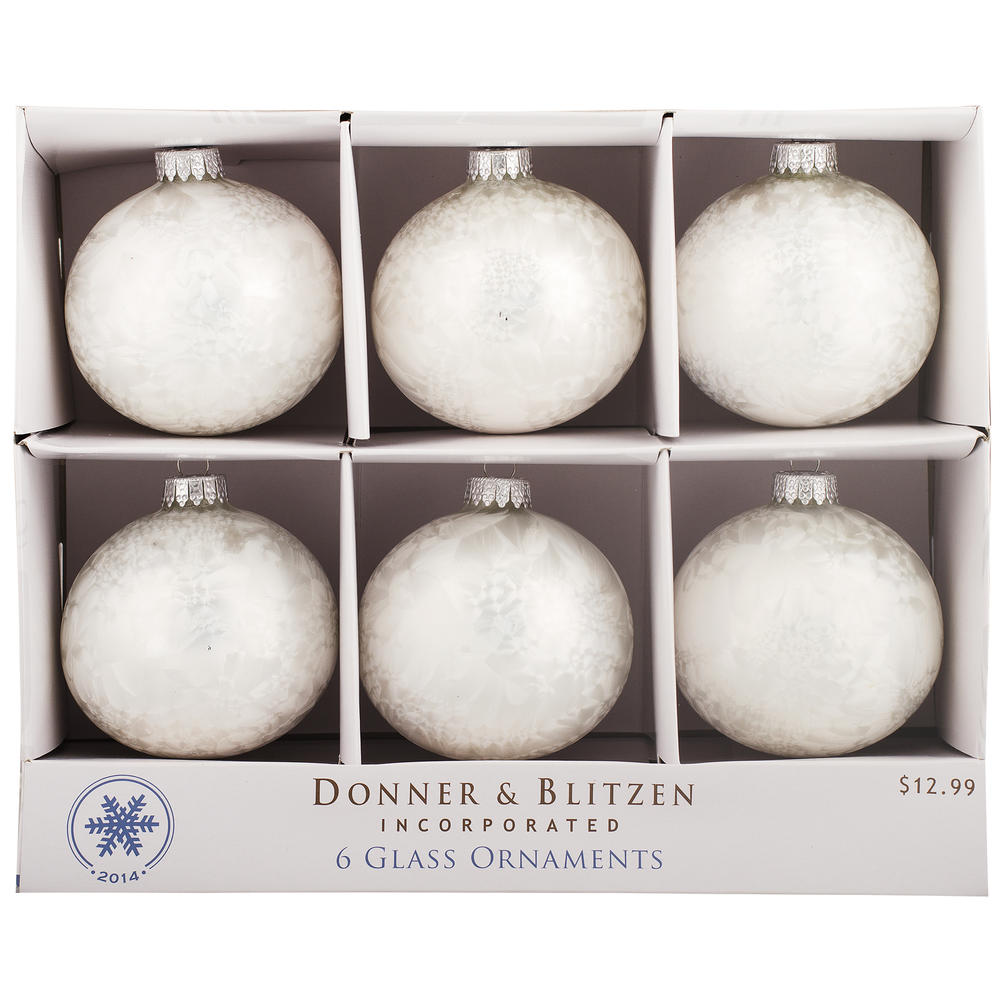 Donner & Blitzen Incorporated White Icelock Glass Christmas Ornaments, 85 mm, 6 ct