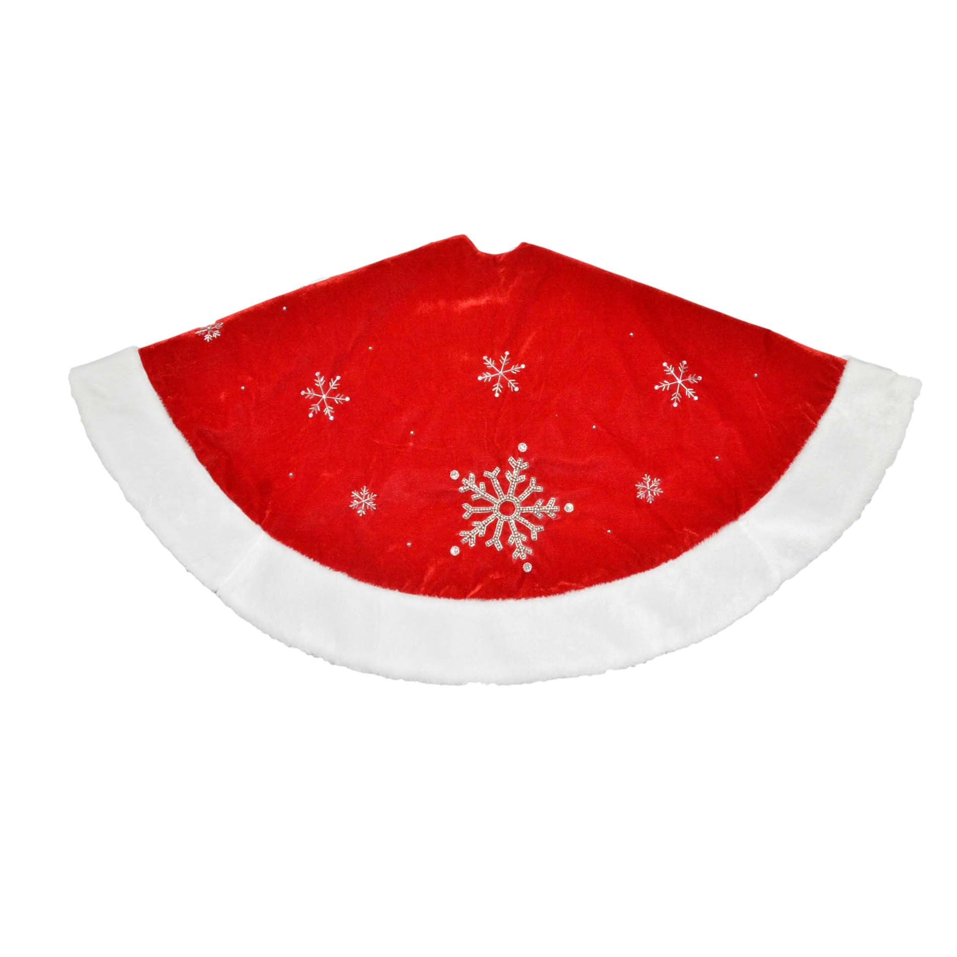 Trimming Traditions 48" Snowflake Velvet Tree Skirt-Red