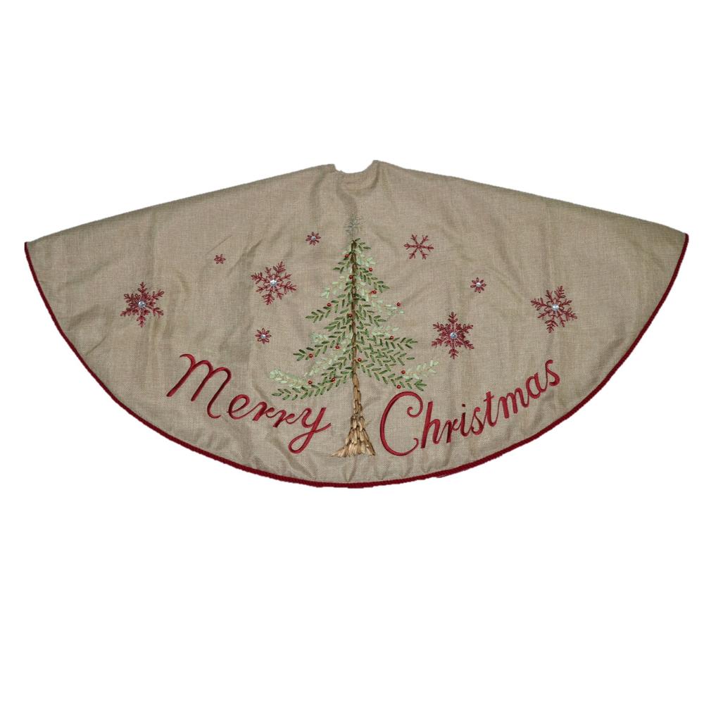 DONNER & BLITZEN 48" Upscale Merry Christmas Tree Skirt- Burlap Tree