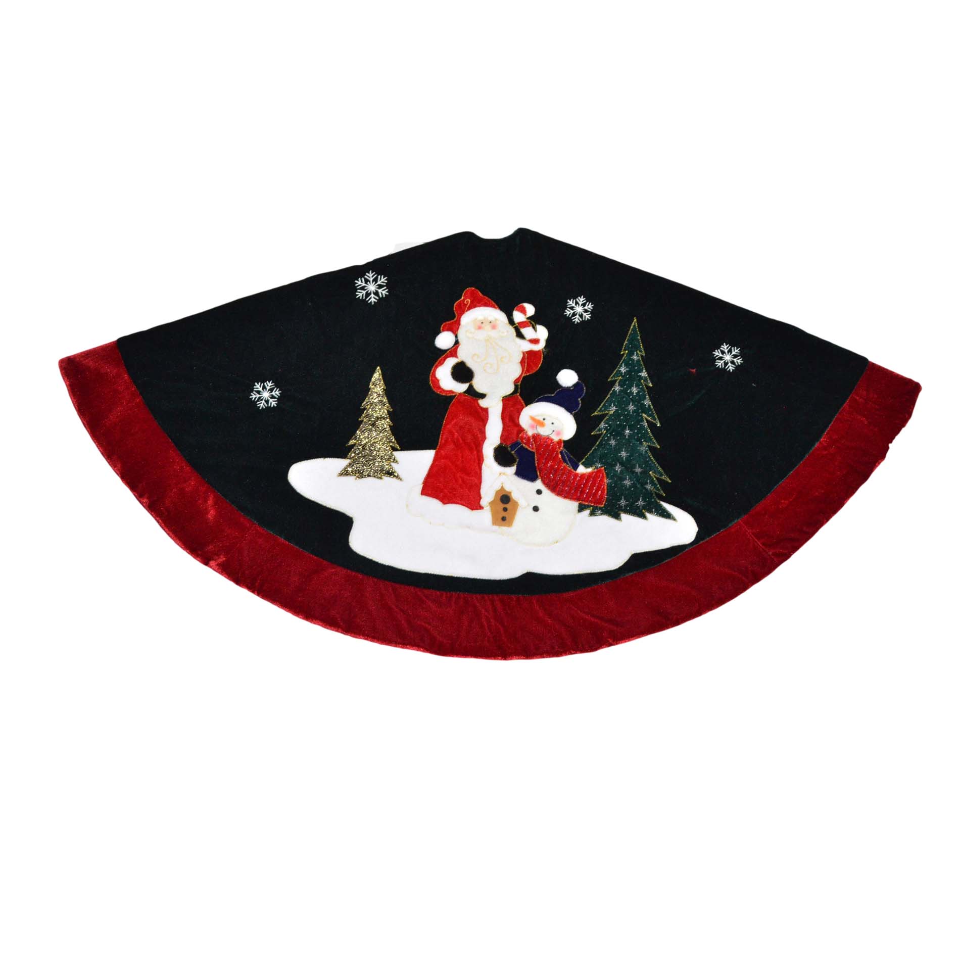Trimming Traditions 48" Velvet Tree Skirt-Green Santa W/Snowman