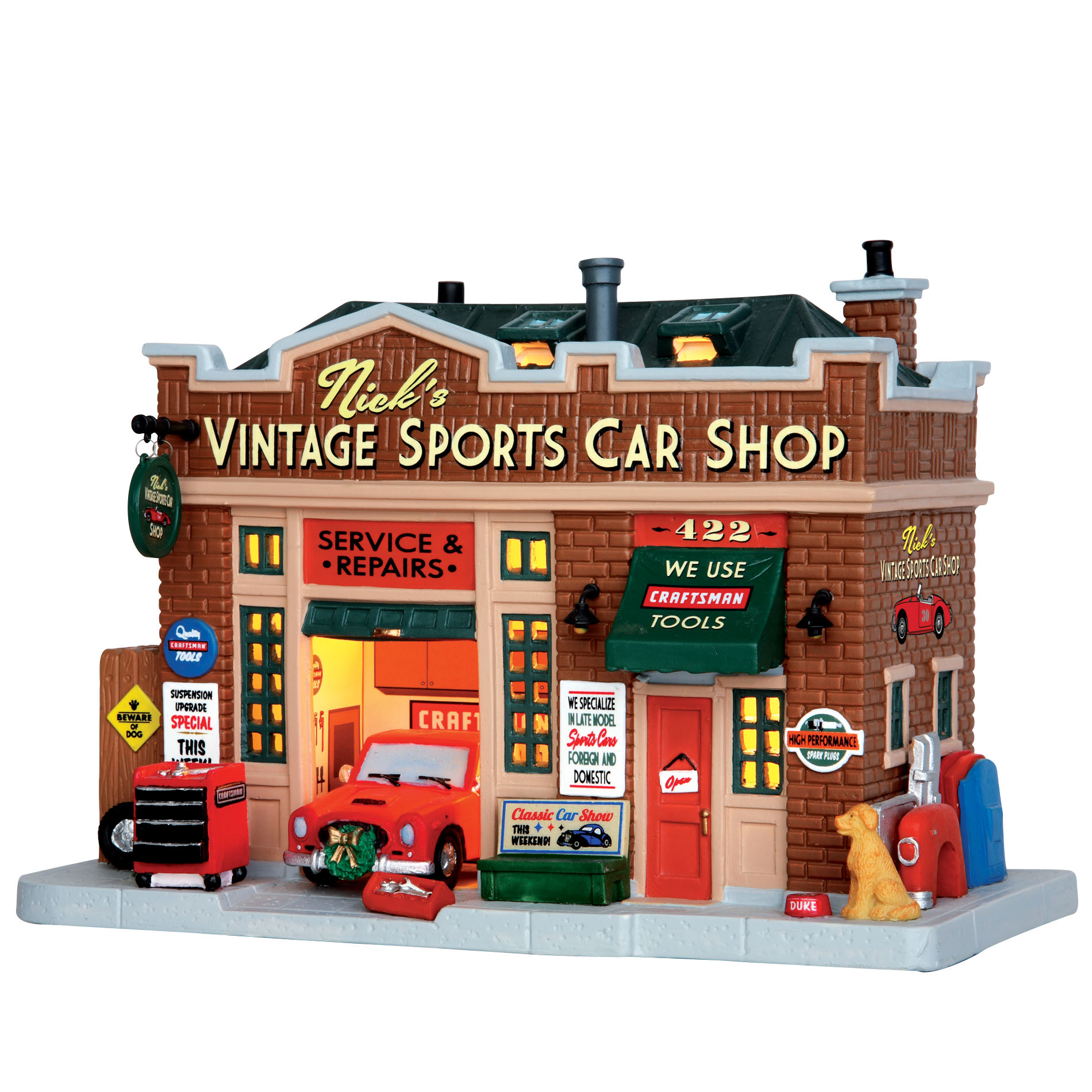 Lemax Village Collection Christmas Village Building, Nick's Vintage Sports Car Shop