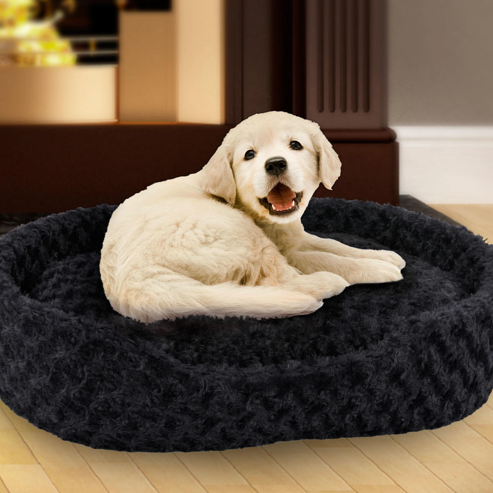 Cuddle Round Plush Pet Bed - Large - Black