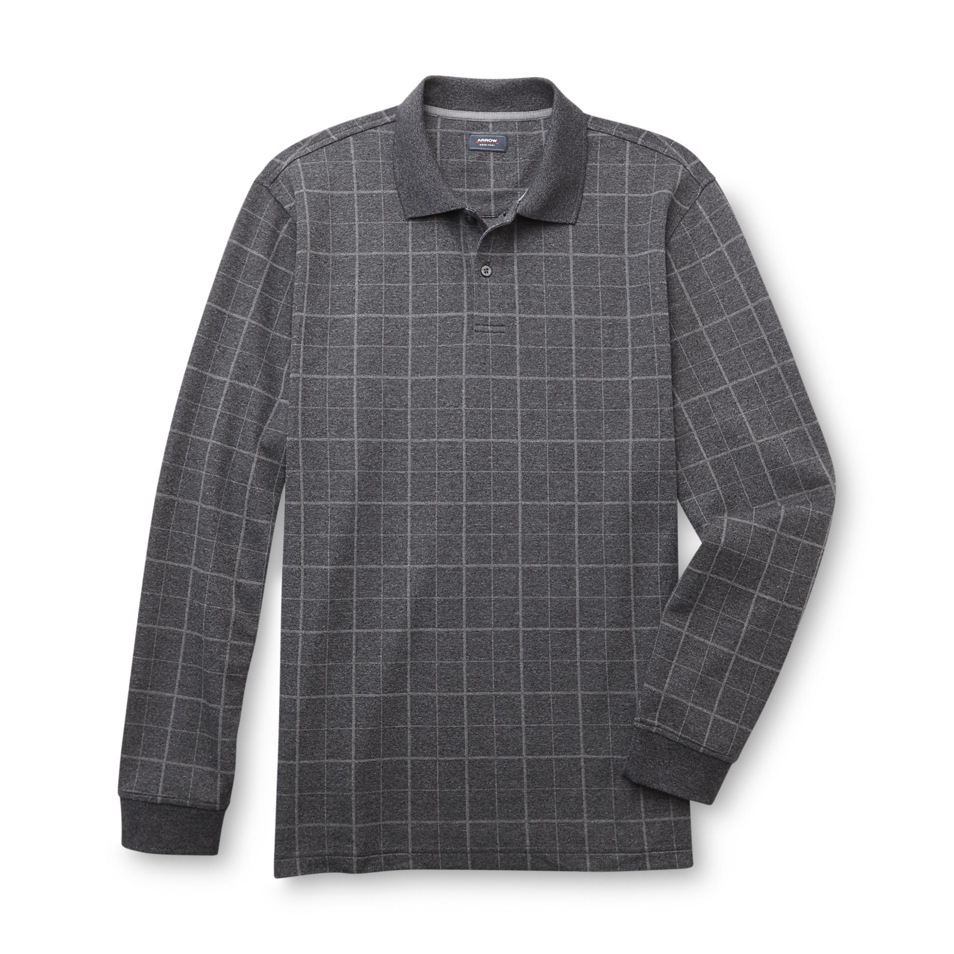 Arrow Men's Long-Sleeve Polo Shirt - Windowpane Check