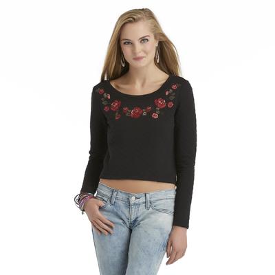Seventeen Junior's Quilted Cropped Sweatshirt - Floral