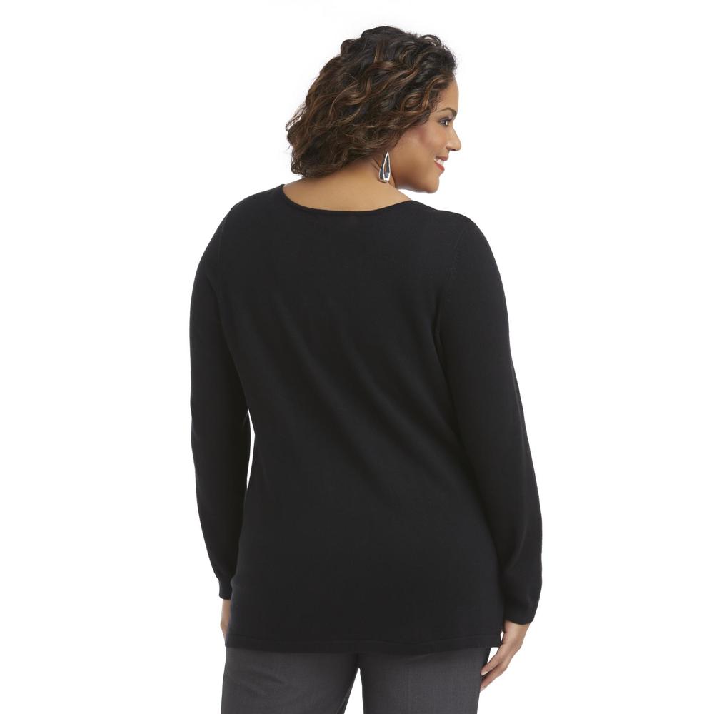 Basic Editions Women's Plus Beaded Tunic Sweater