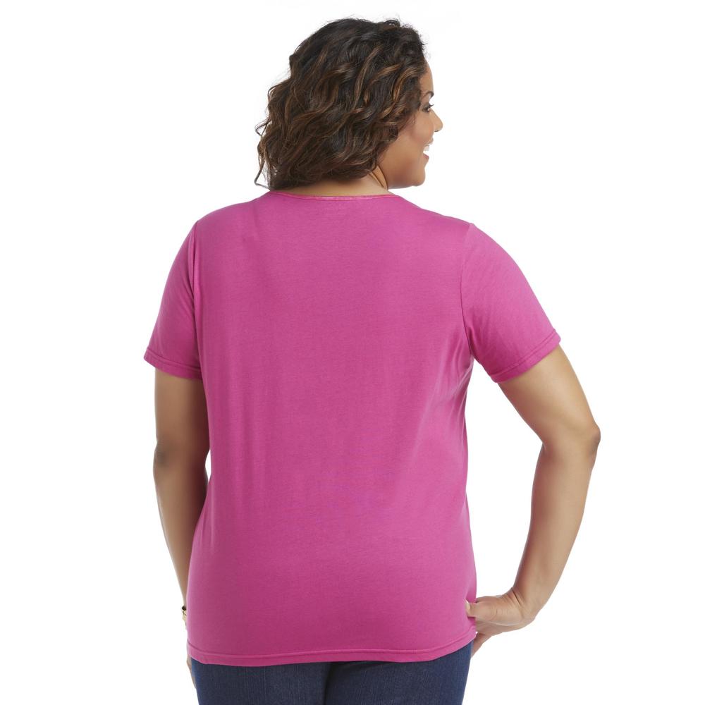 Basic Editions Women's Plus Lace Trim T-Shirt
