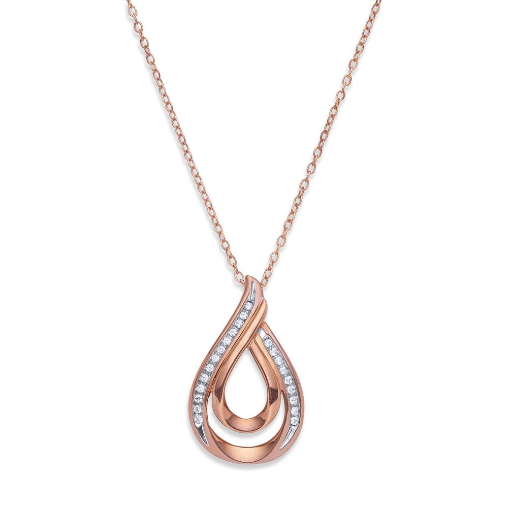 Love, me&#153; 1/10 Cttw. Diamond Rose-Goldtone Sterling Silver Teardrop Pendant Necklace