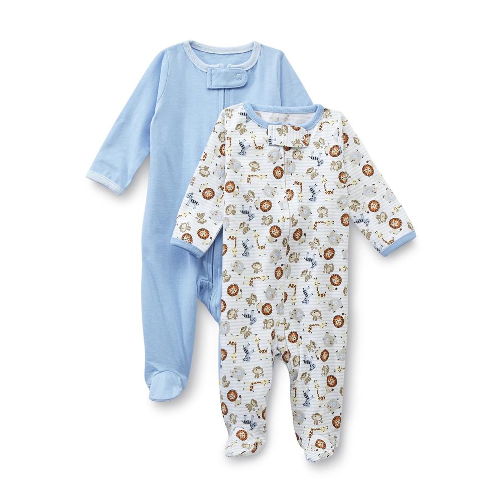 Magic Years Newborn Boy's 2-Pack Footed Pajamas - Solid & Animals