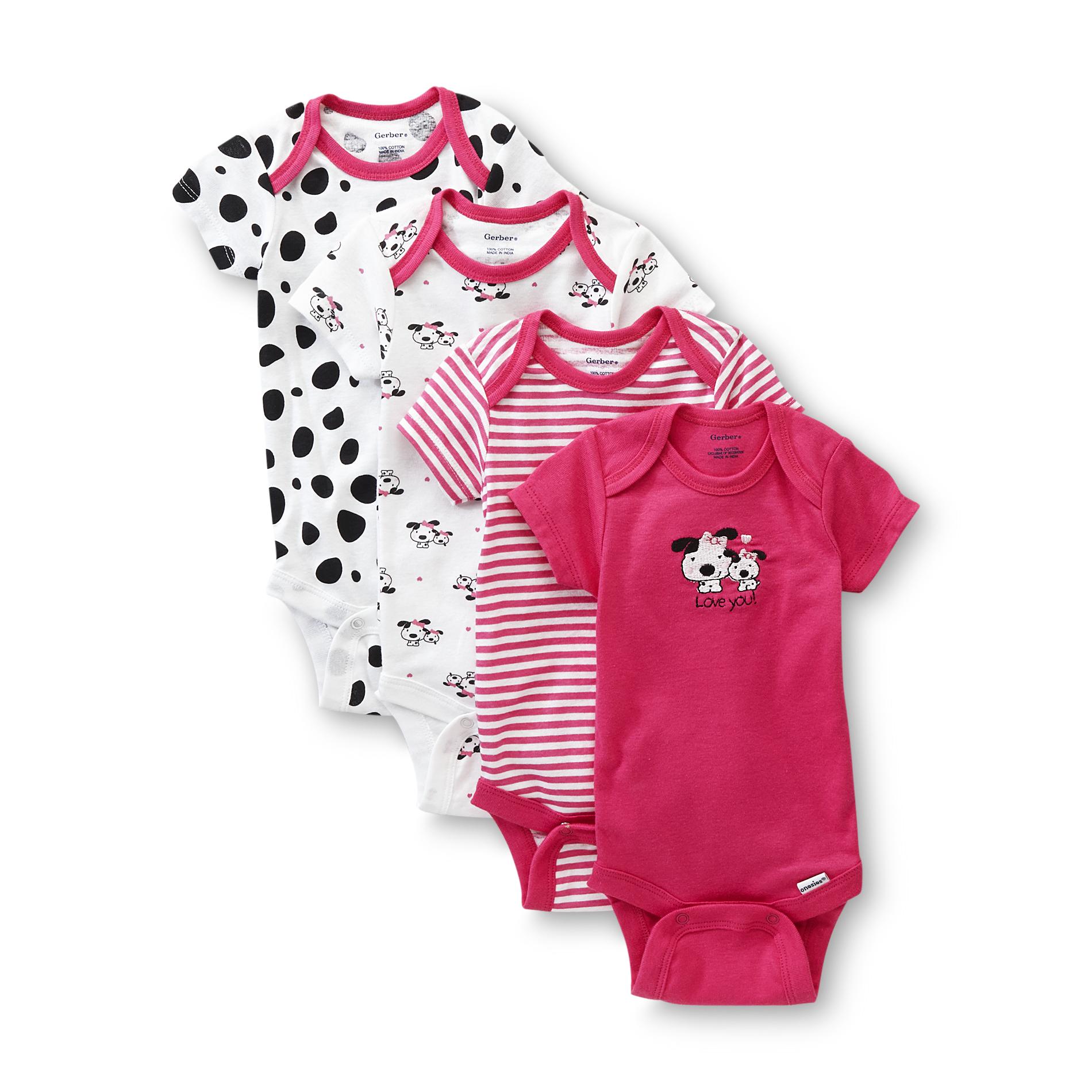 Gerber Newborn Girl's 4-Pack Short-Sleeve Onesies - Dalmatian