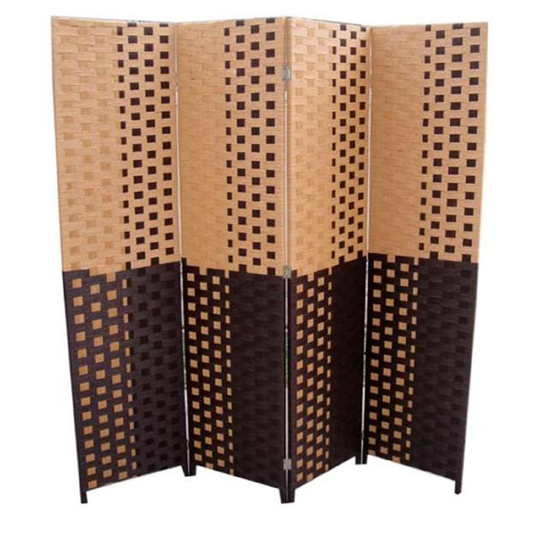 Ore International Brown And Espresso Paper Straw Weave Four  Panel Screen