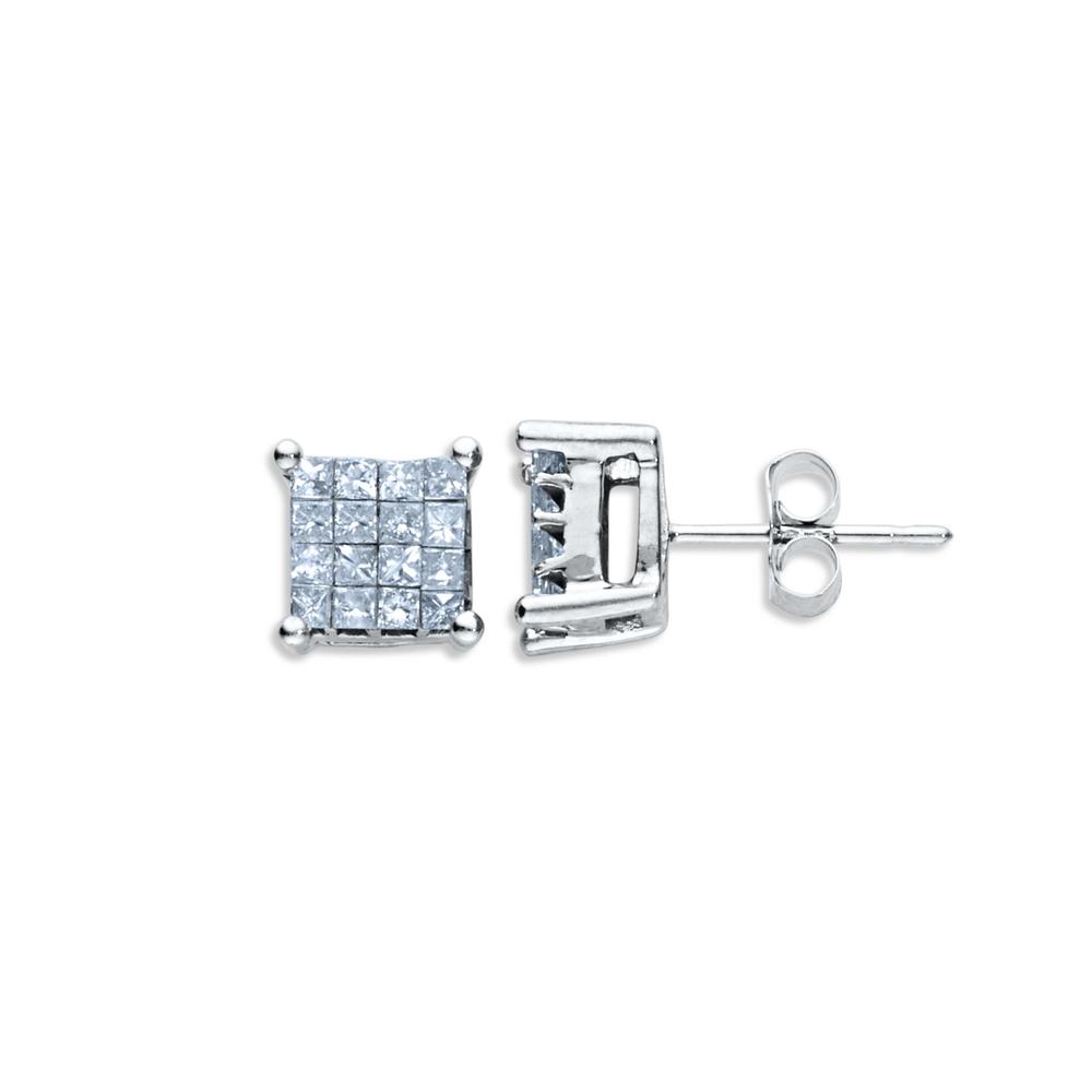 Women's 1/2 Cttw. Diamond Cluster White Gold Stud Earrings