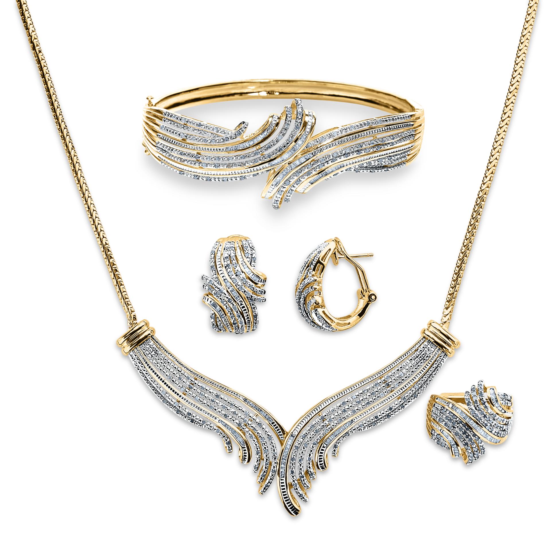 Women's 3 Cttw. Gold Over Brass Diamond Necklace  Bracelet  Ring & Earring Set