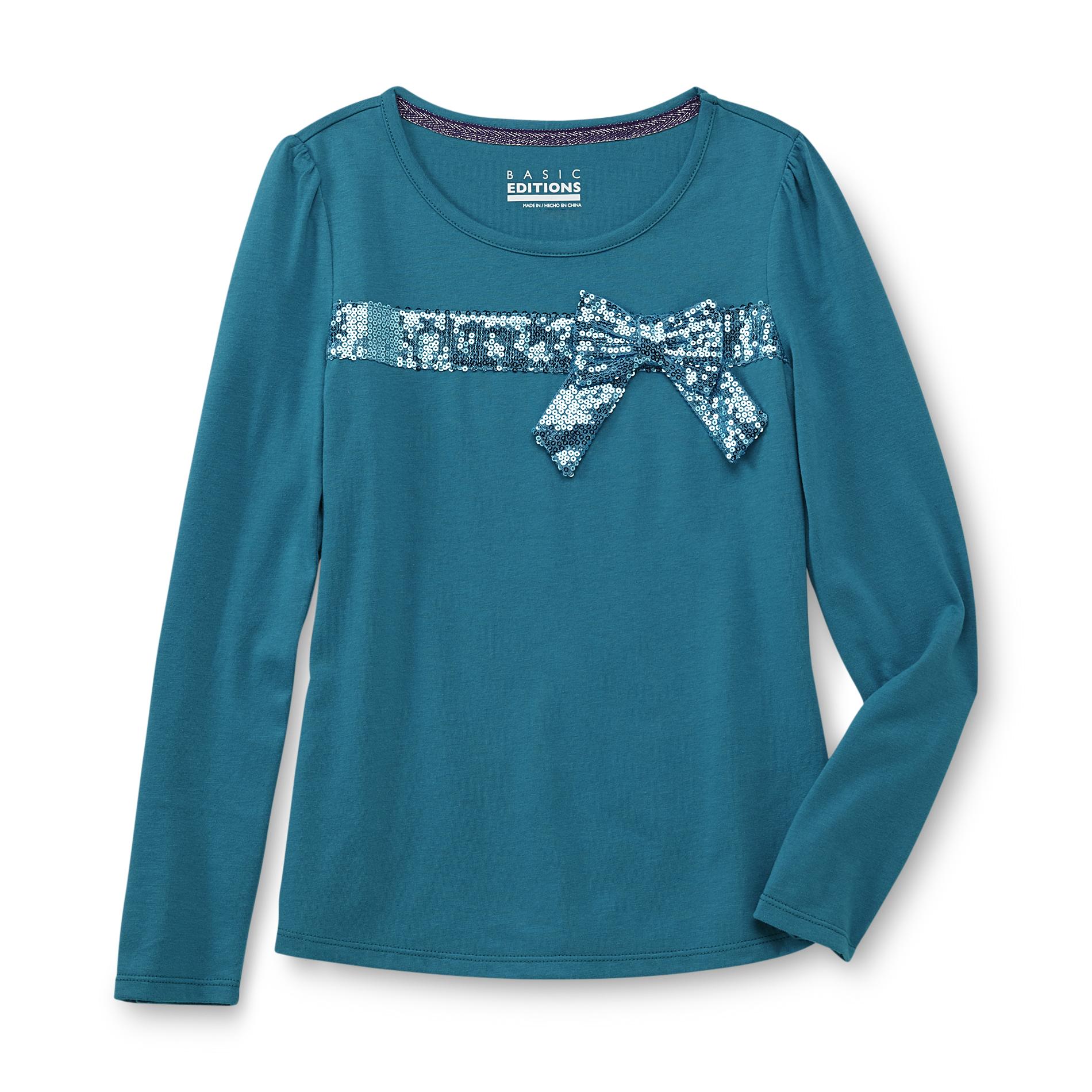 Basic Editions Girl's Long-Sleeve T-Shirt - Sequined Bow