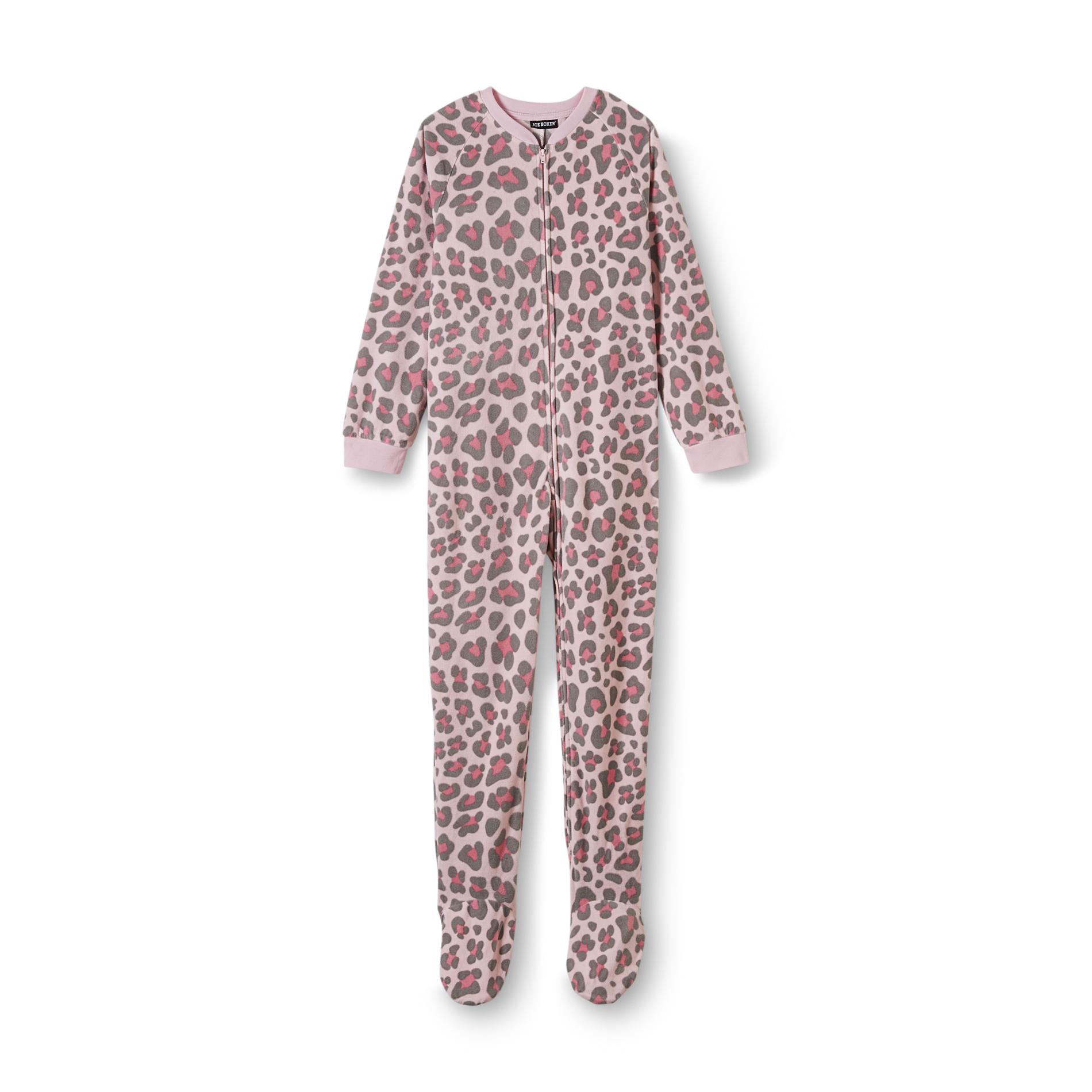 Joe Boxer Girl's Footed Fleece Pajamas - Leopard
