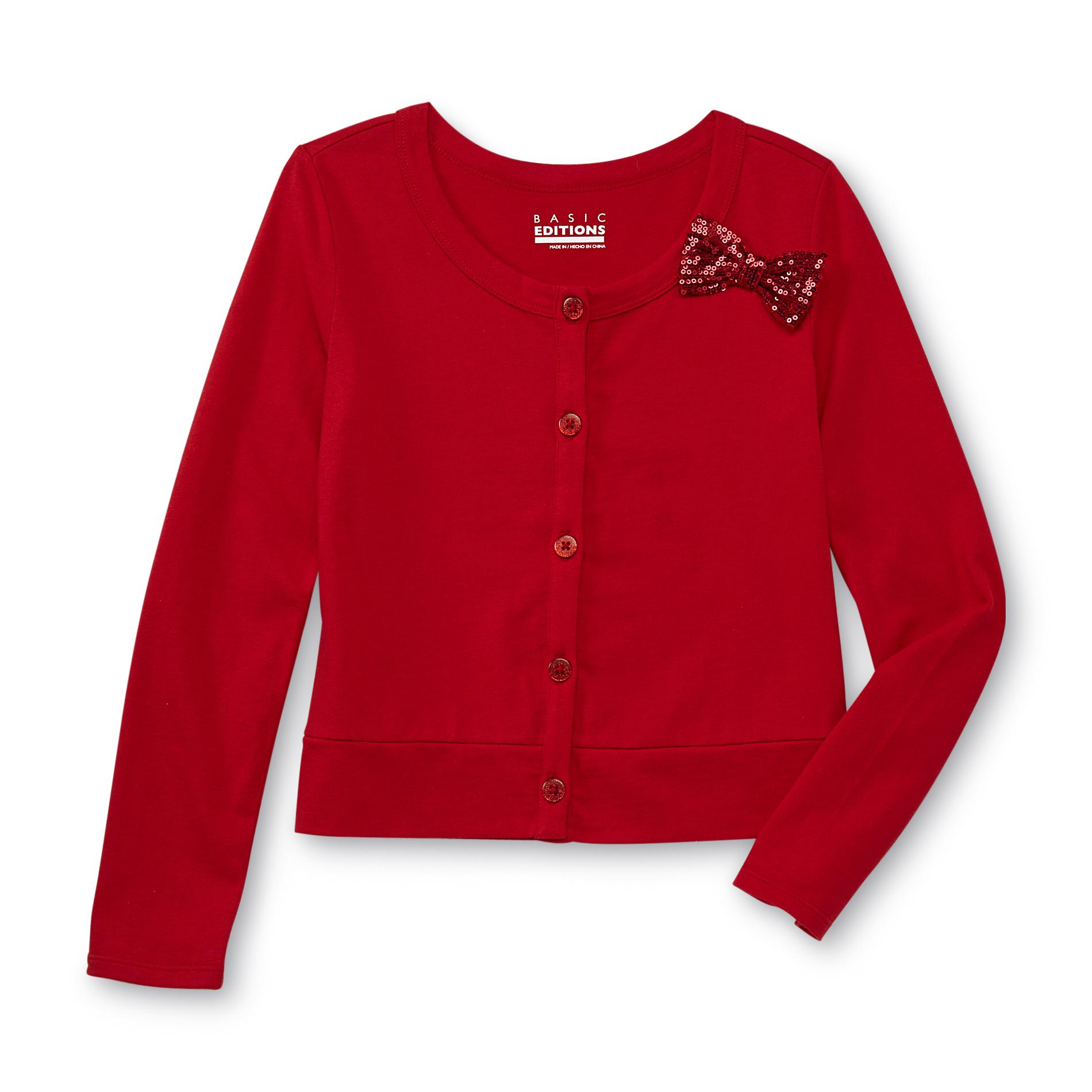 Basic Editions Girl's Knit Cardigan - Sequined Bow