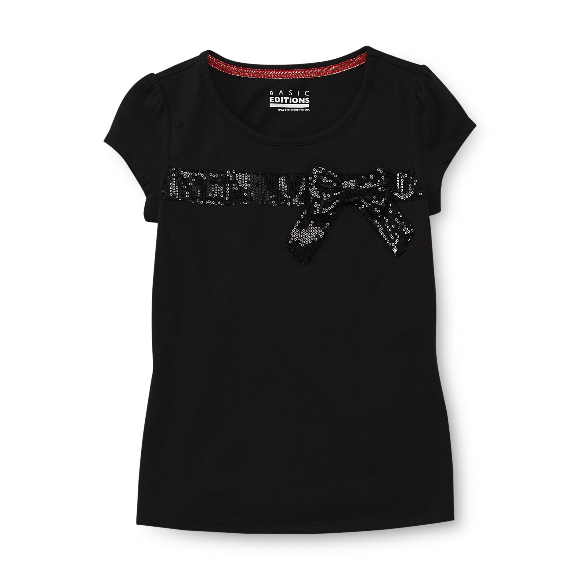 Basic Editions Girl's T-Shirt - Sequined Bow