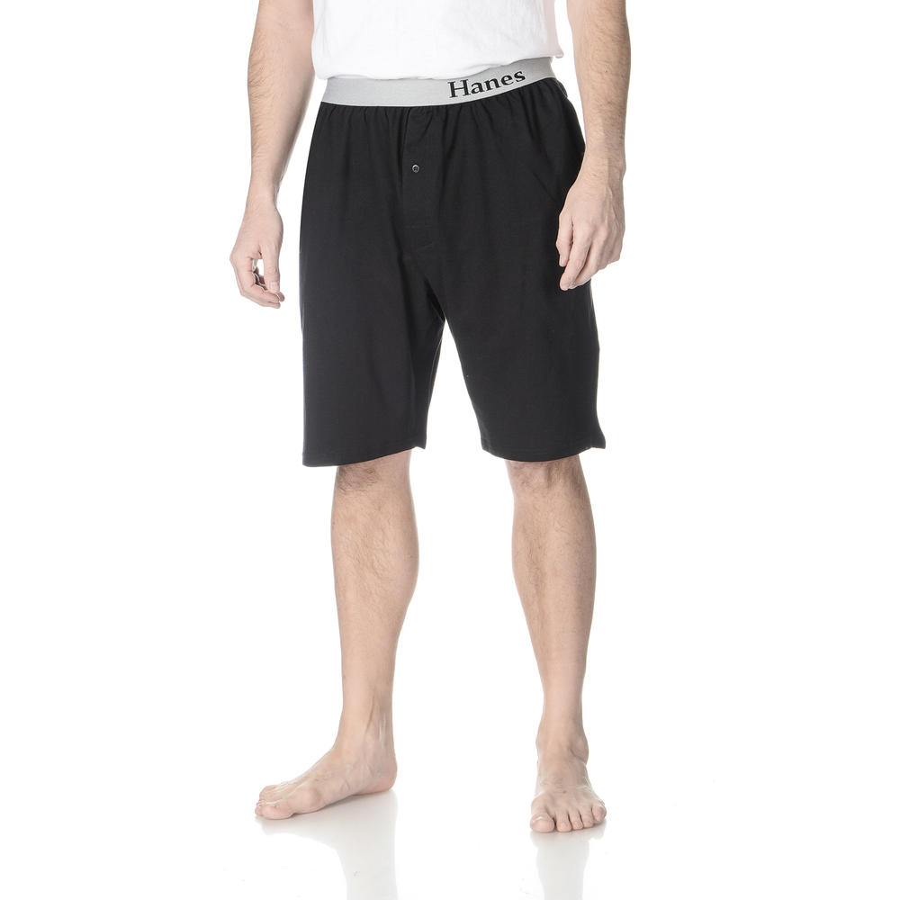 Hanes Men's 2pk Solid Black/Heather Grey Strip Print Knit Shorts - Online Exclusive