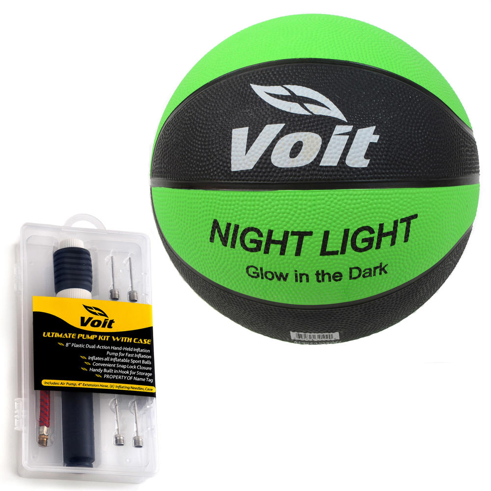 Voit Catch and Shoot Rubber Basketball with Ultimate Inflating Kit- Glow in the Dark