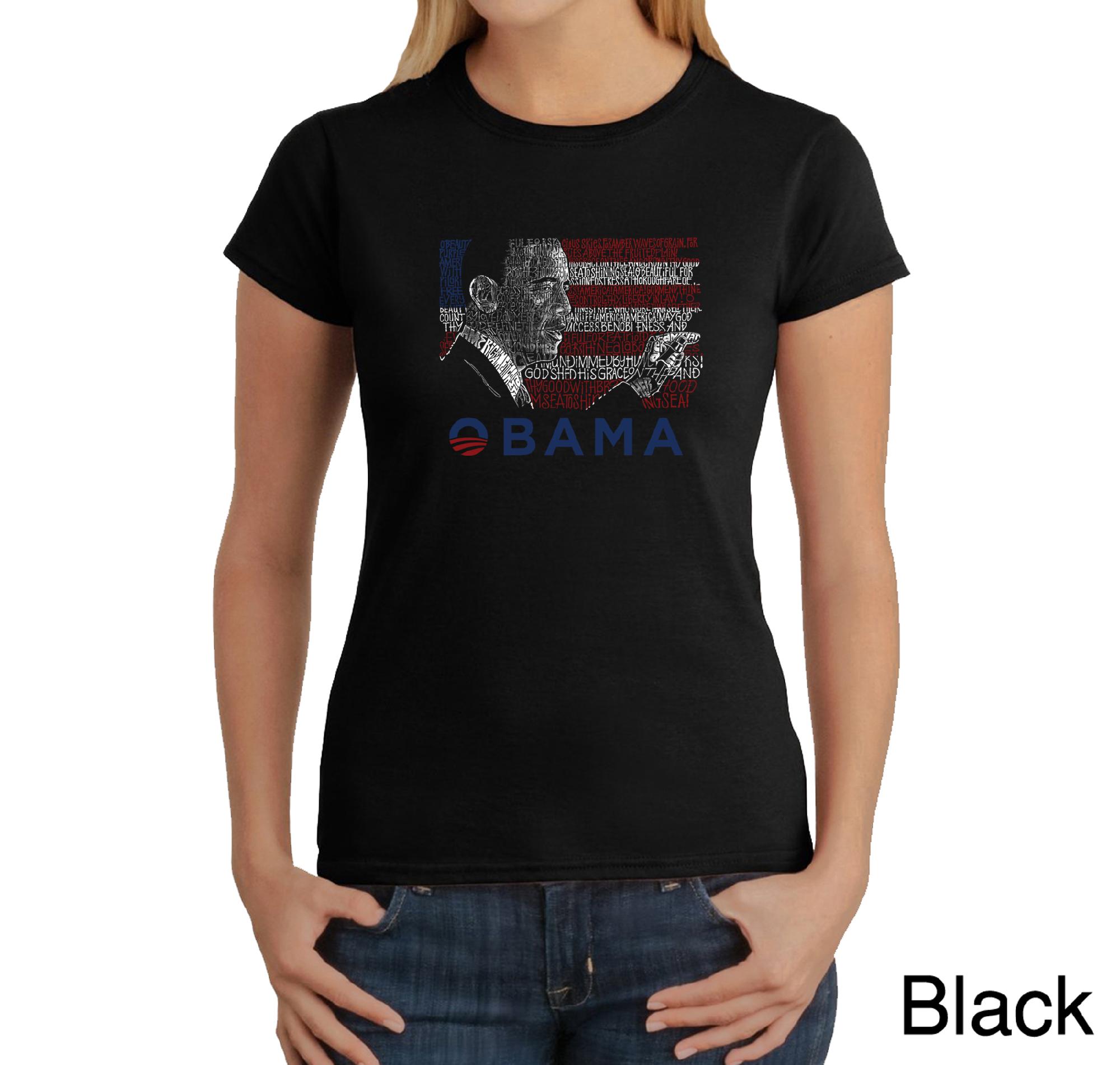 Los Angeles Pop Art Women's Word Art T-Shirt - Barack Obama - All Lyrics to America the Beautiful - Online Exclusive