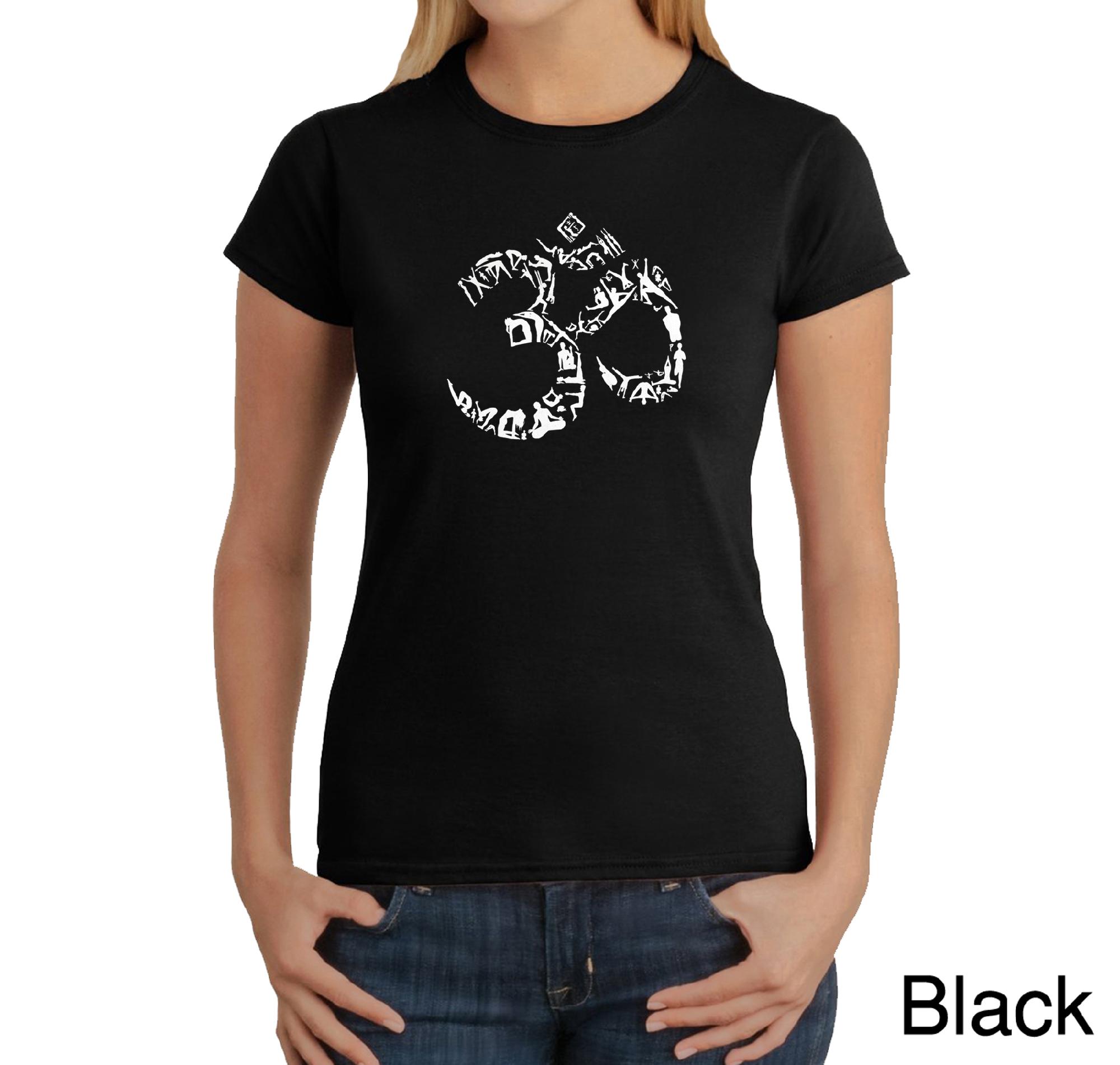 Los Angeles Pop Art Women's Word Art T-shirt - The Om Symbol out of Yoga Poses - Online Exclusive