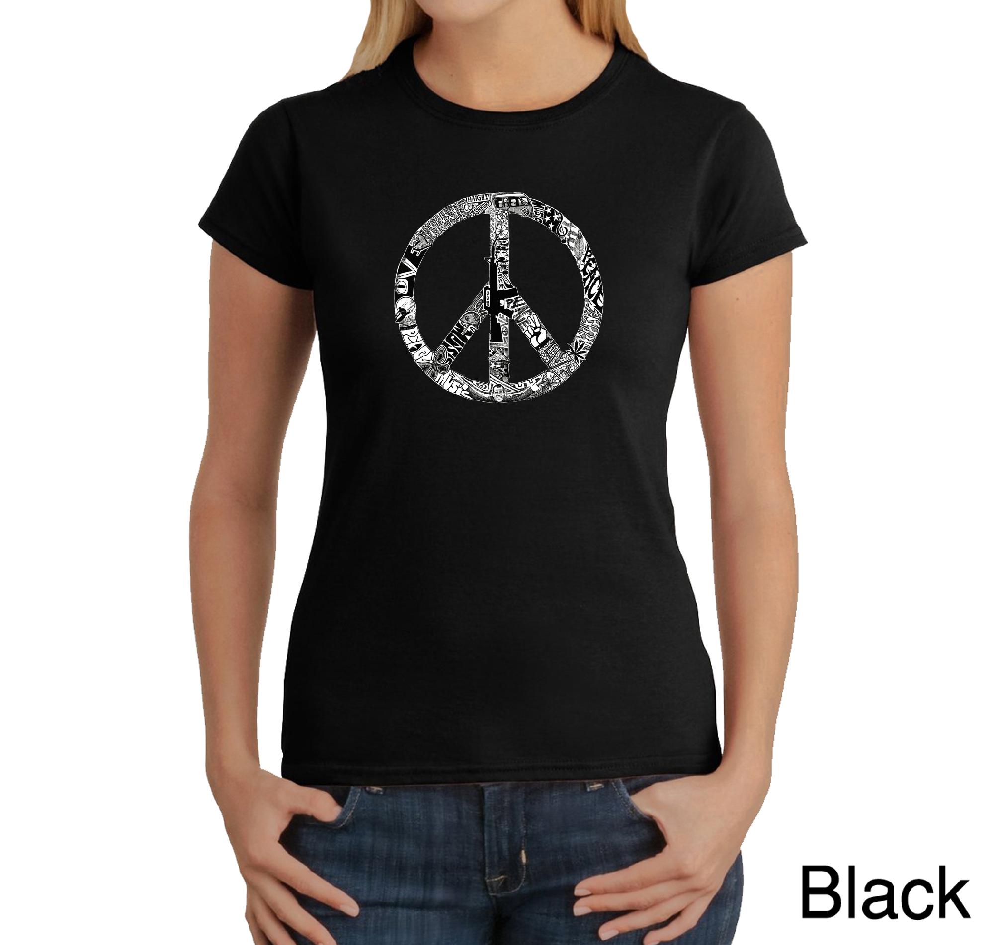 Los Angeles Pop Art Women's Word Art T-Shirt - Peace, Love & Music - Online Exclusive