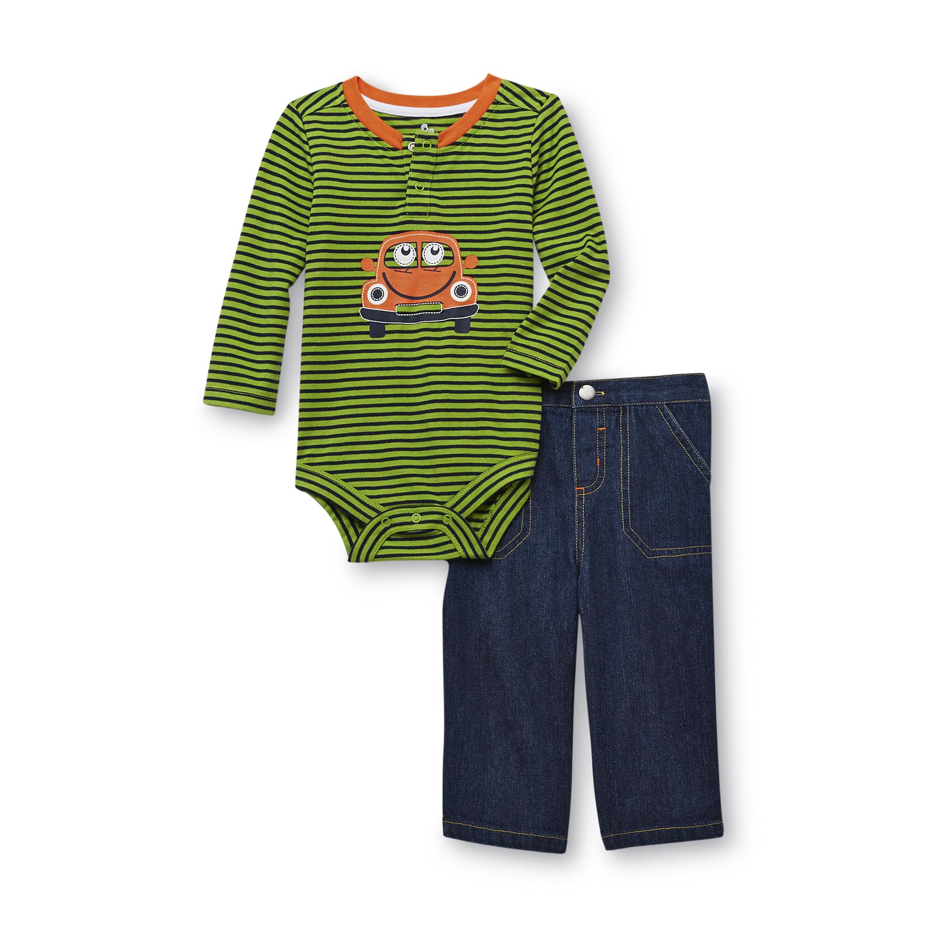 Small Wonders Newborn Boy's Henley Bodysuit & Jeans - Car