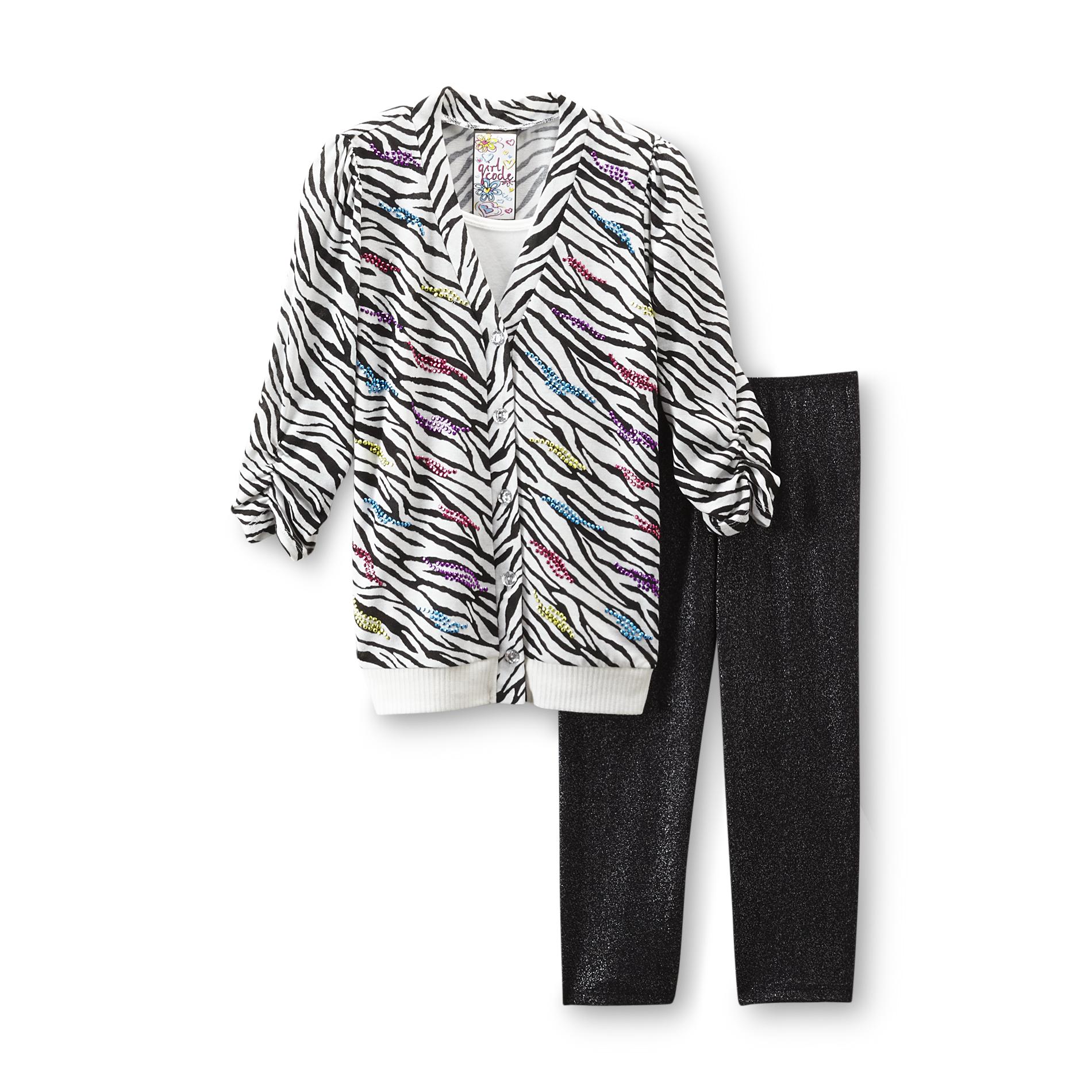 Girl Code Girl's Layered Look Sweater & Leggings - Zebra Print