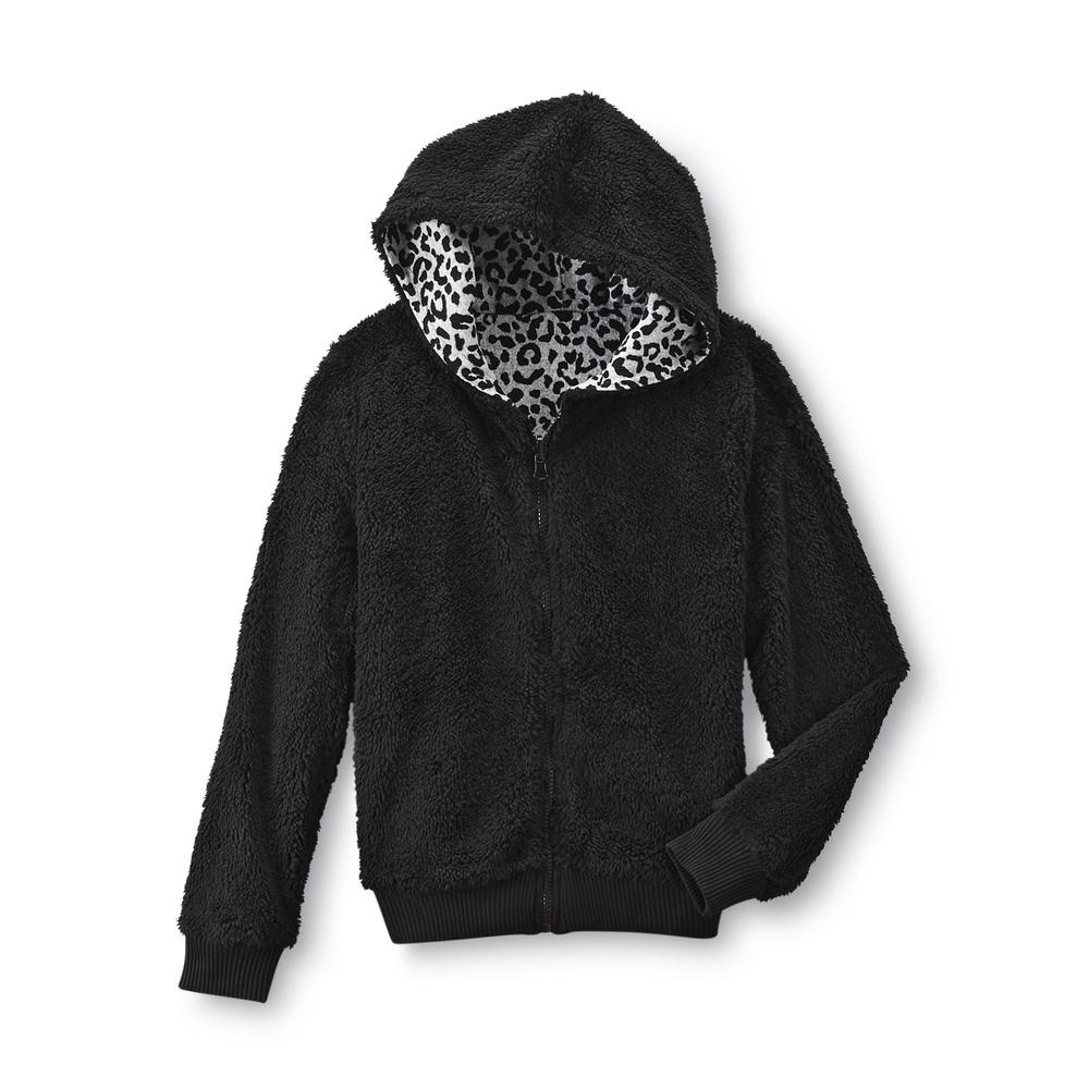 Mamba Girl's Reversible Fleece Hoodie Jacket - Leopard Print