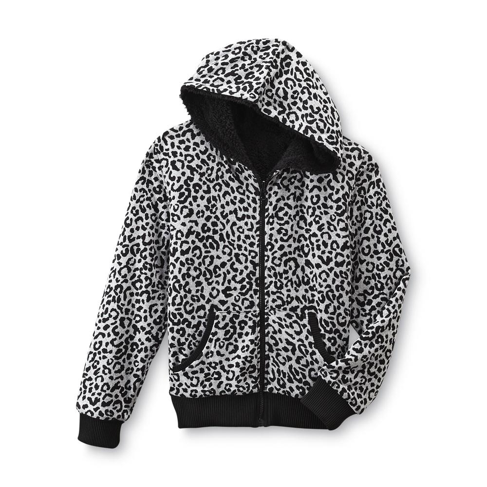 Mamba Girl's Reversible Fleece Hoodie Jacket - Leopard Print