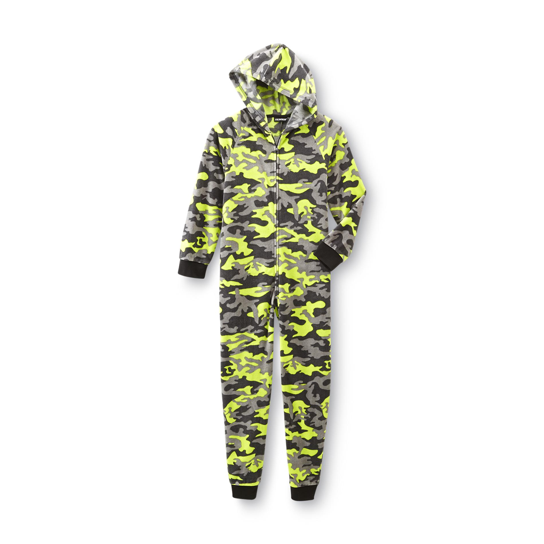 Joe Boxer Boy's Hooded Fleece Pajamas - Neon Camouflage