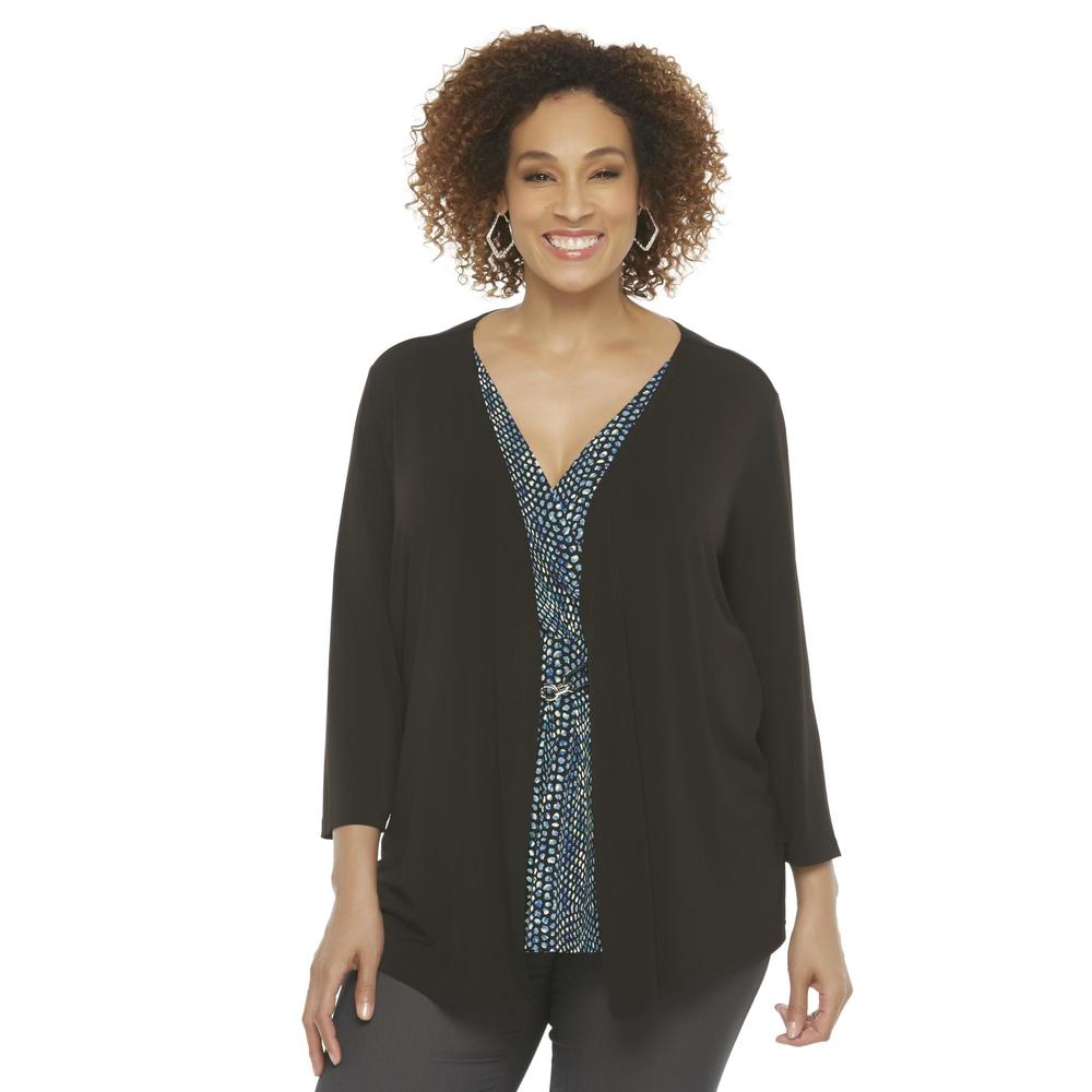Jaclyn Smith Women's Plus Layered-Look Top - Mosaic Print