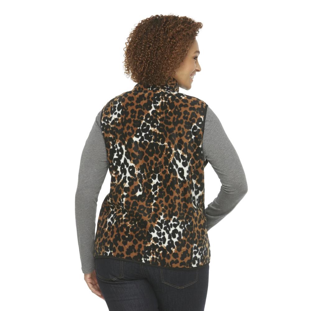 Laura Scott Women's Plus Microfleece Vest - Leopard Print