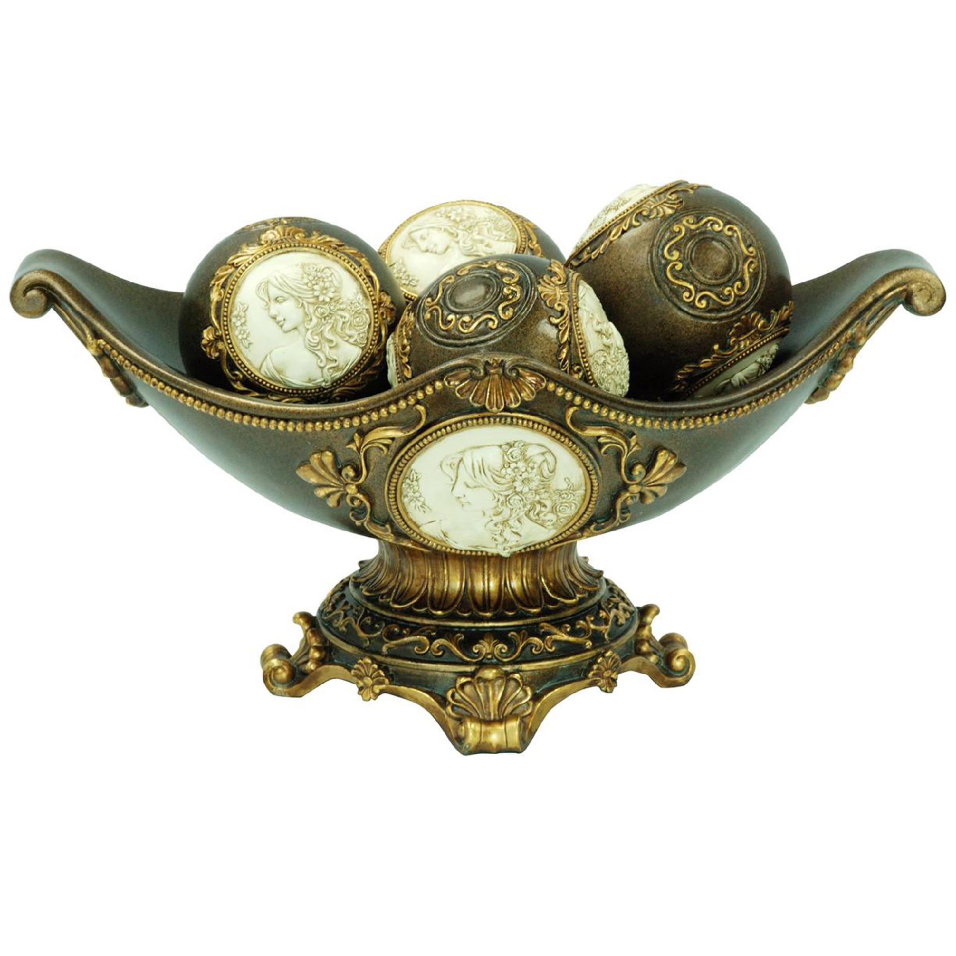 Ore International 8"H Handcrafted Bronze Decorative Bowl with Decorative Spheres