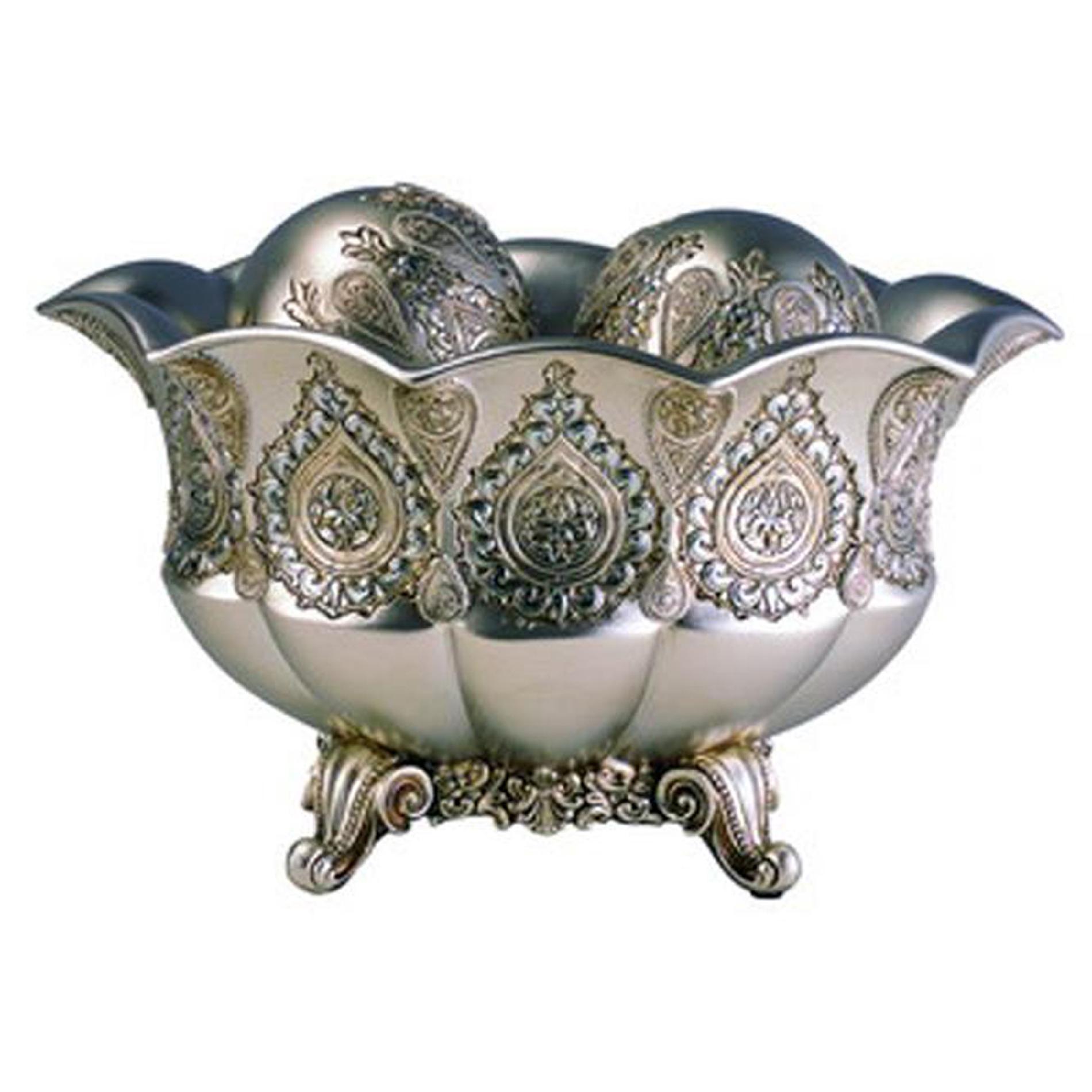 Ore International 7"H Traditional Royal Silver And Gold Metalic Decorative Bowl With Spheres