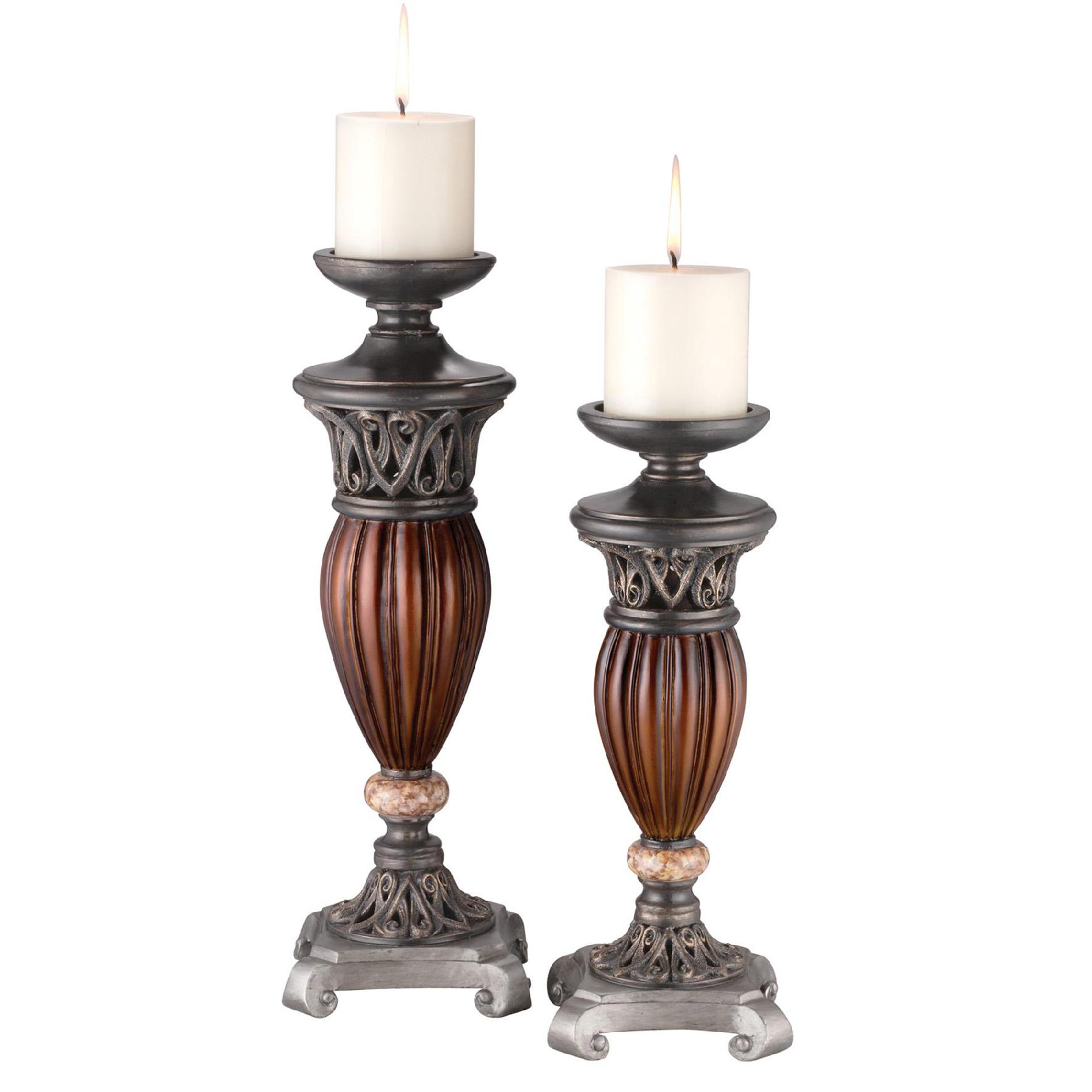 Ore International 16/13"H Roman Bronze Collection- Two In One Candleholder Set