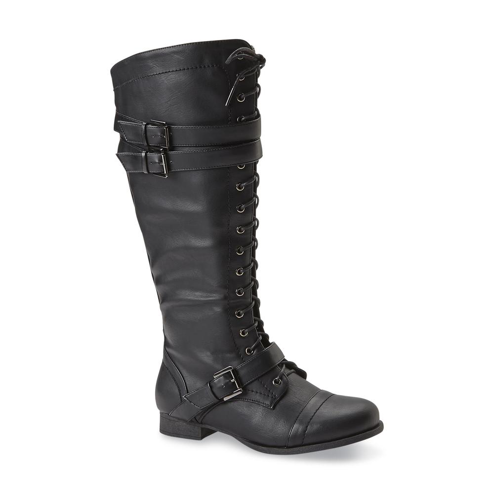Twisted Women's Trooper 15" Black Fashion Combat Wide Width  Extended Calf Boot
