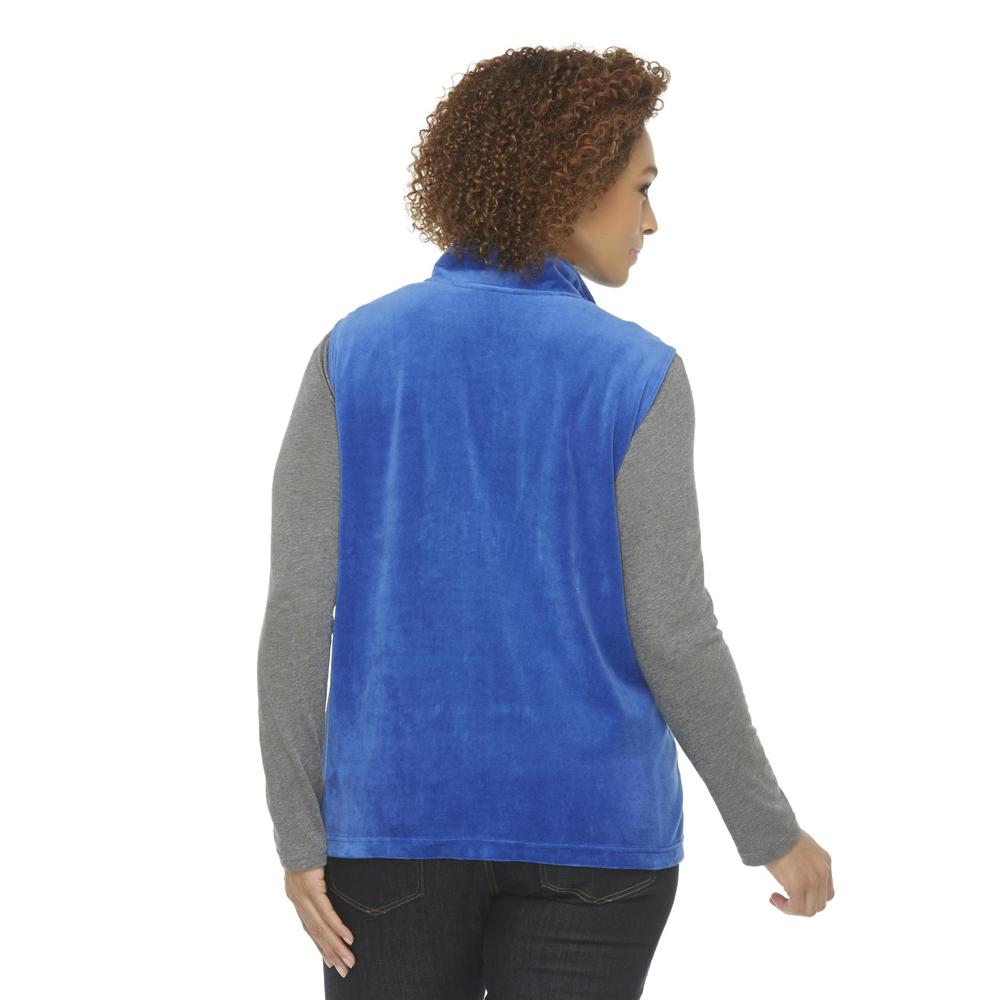 Basic Editions Women's Plus Quilted Velour Vest