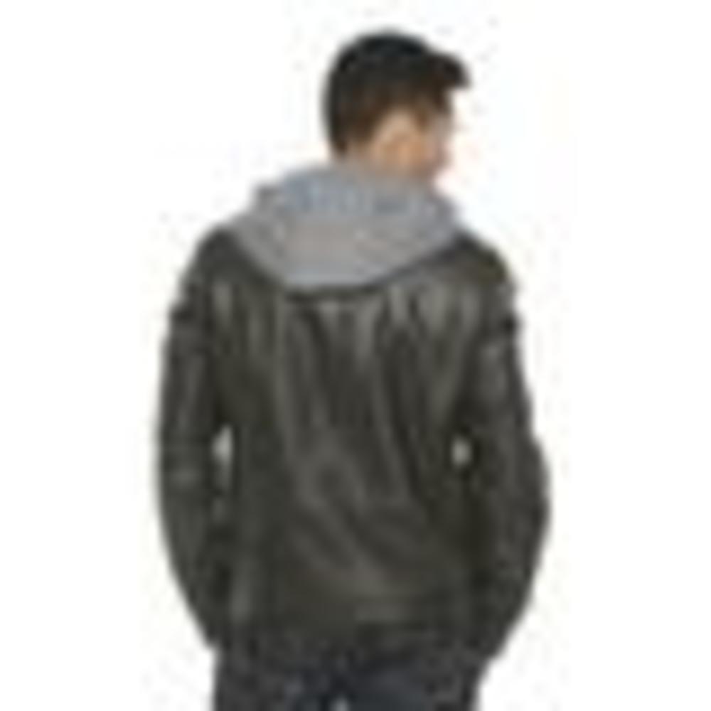 Levi Strauss Men's Hooded Faux Leather Racer Jacket