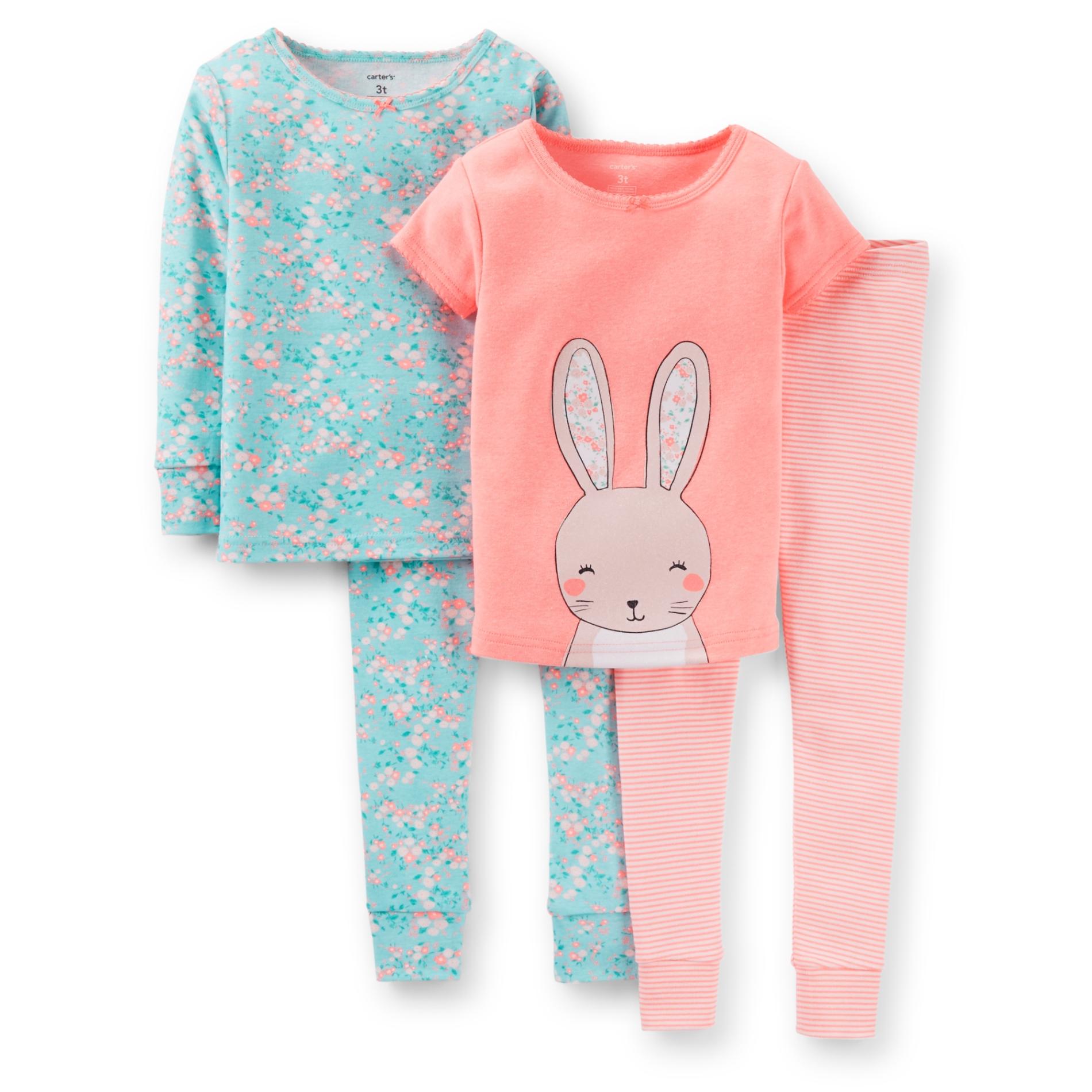 Carter's Infant & Toddler Girl's 2-Pairs Pajamas - Bunny & Floral