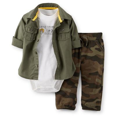 Carter's Newborn & Infant Boy's Bodysuit  Woven Camp Shirt & Pants - Camouflage