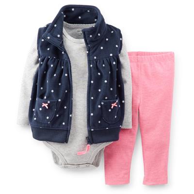 Carter's Newborn & Infant Girl's Bodysuit  Fleece Vest & Leggings - Polka Dot & Striped