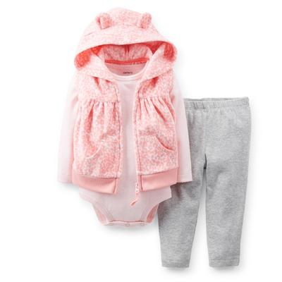 Carter's Newborn & Infant Girl's Bodysuit  Fleece Vest & Leggings - Animal Print