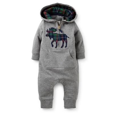 Carter's Newborn & Infant Boy's Hooded Bodysuit - Plaid Moose