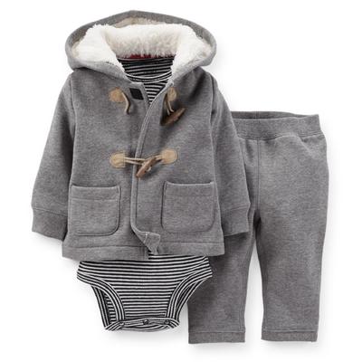 Carter's Newborn & Infant Boy's Hooded Toggle Jacket  Bodysuit & Sweatpants