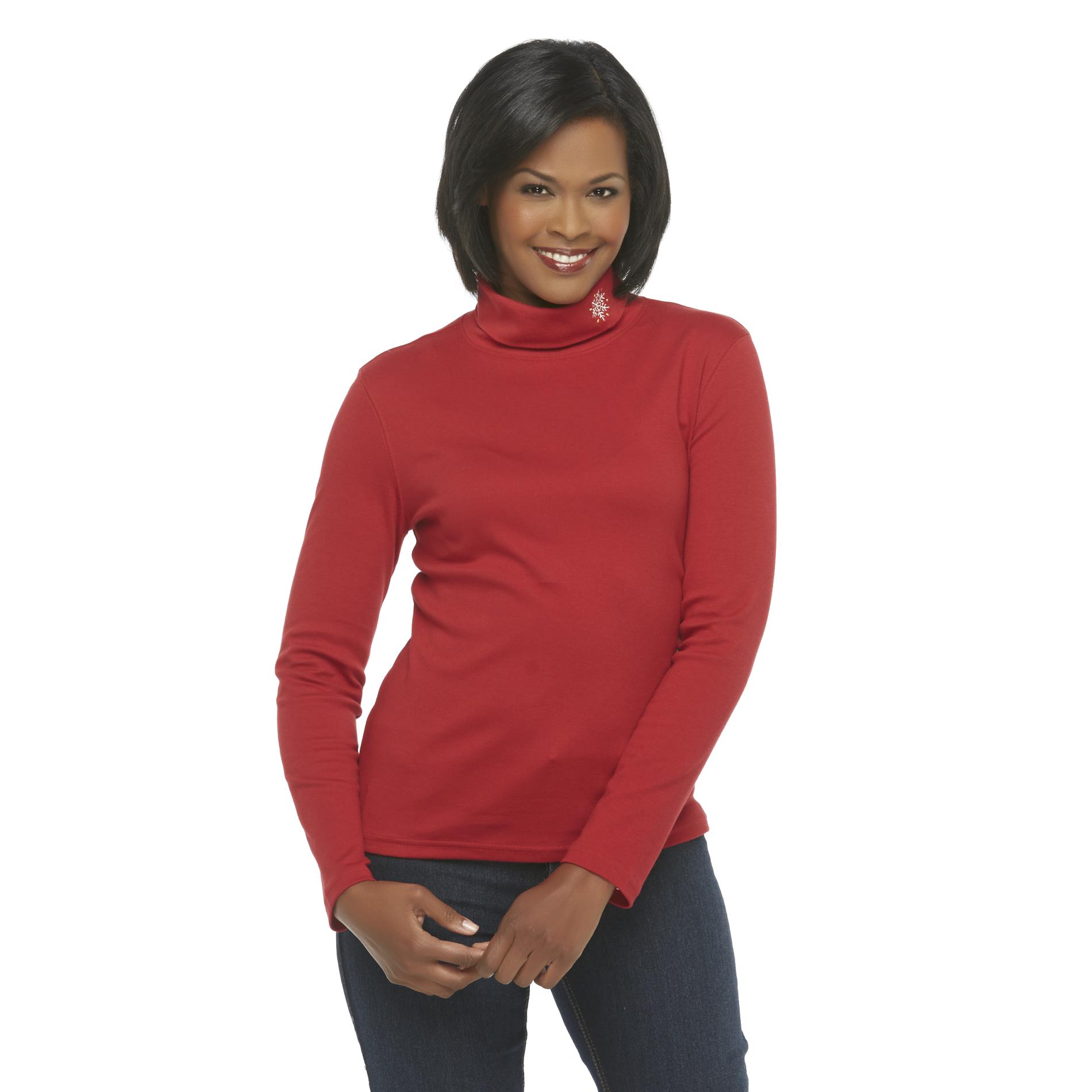 Holiday Editions Women's Christmas Embroidered Turtleneck - Snowflake